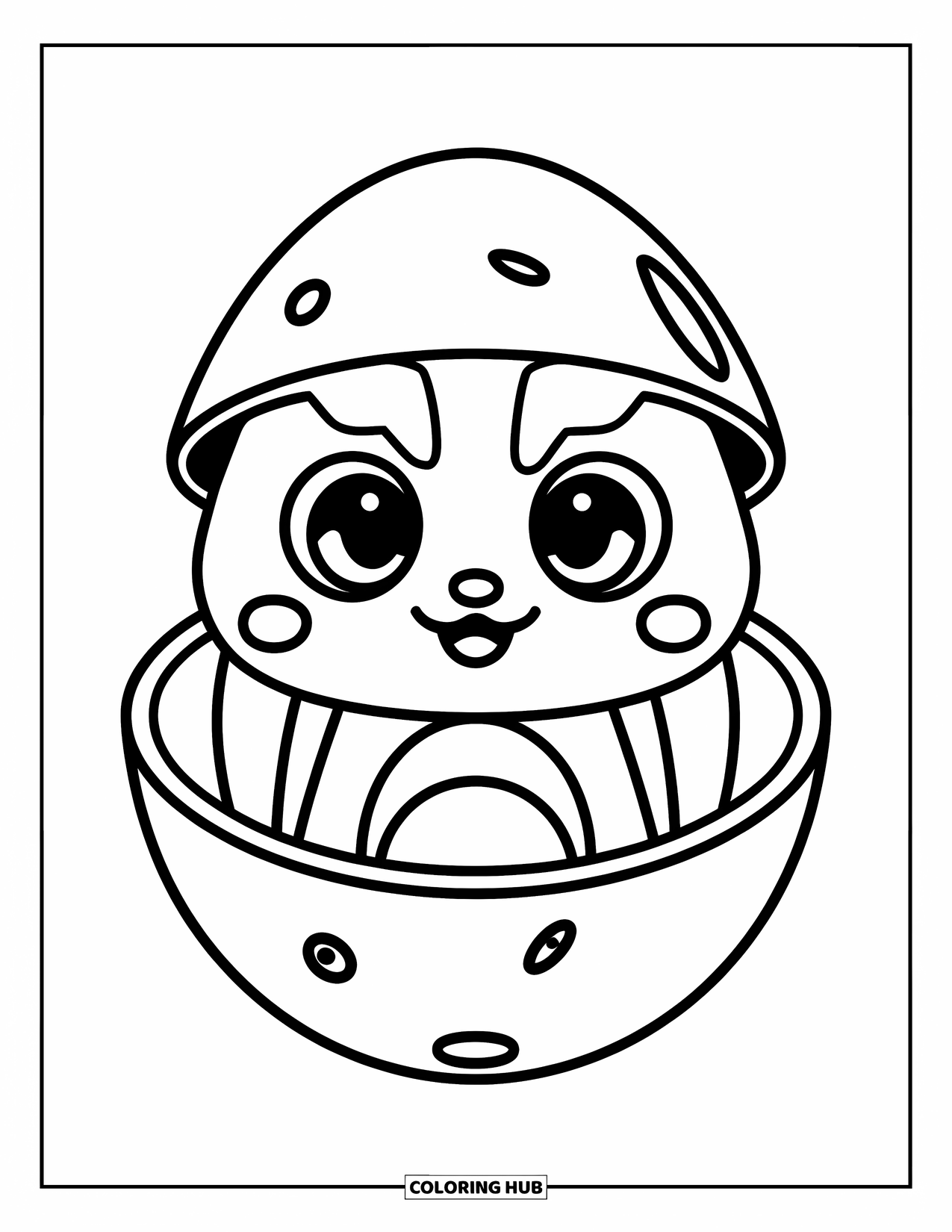 2000S Coloring Page for Kids: A cute Tamagotchi pet with big eyes in its egg device