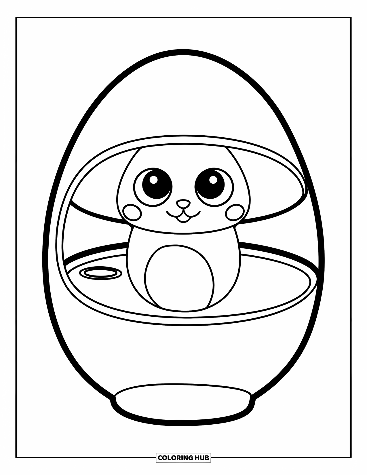 2000S Coloring Page for Kids: A smiling Tamagotchi pet in a classic handheld egg device