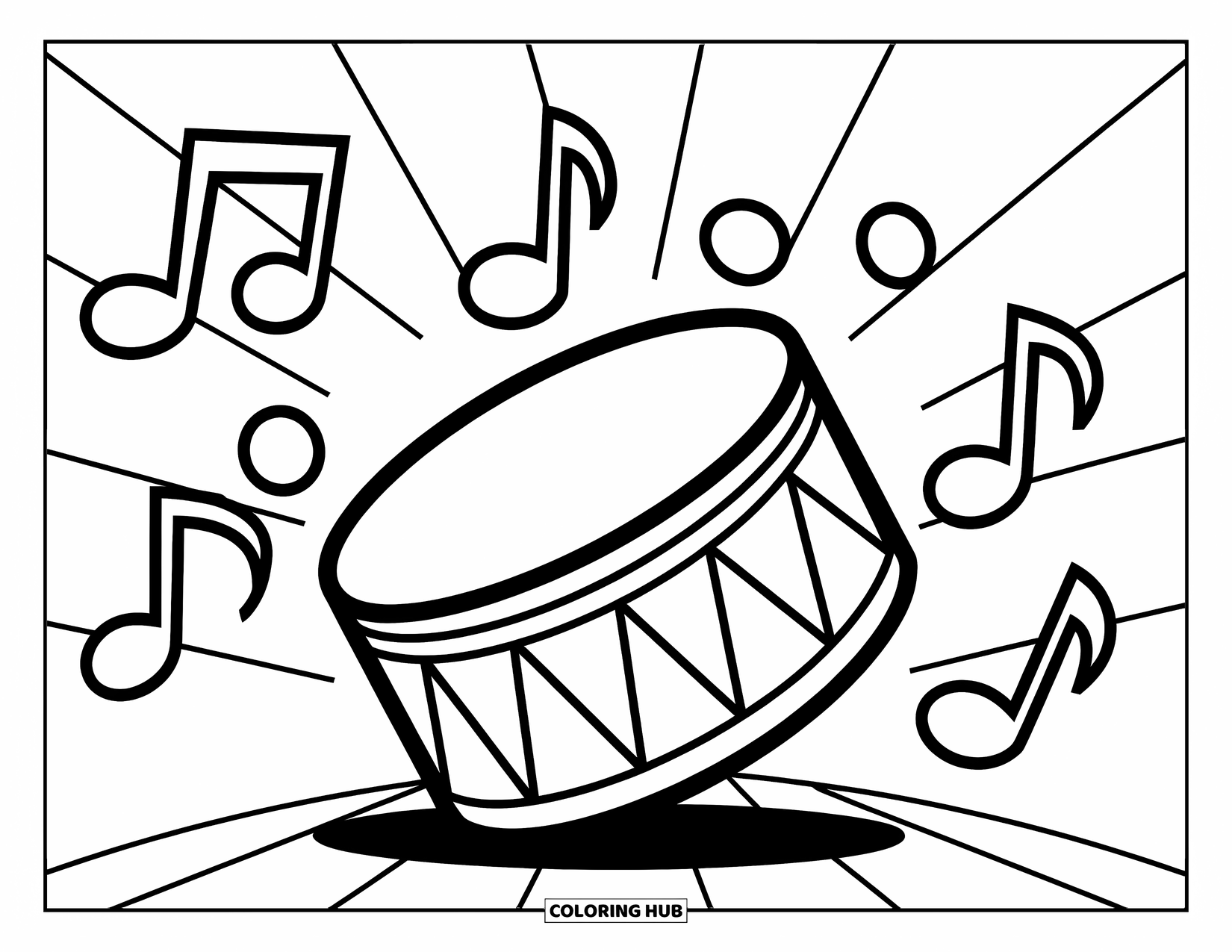 Brazil Coloring Page for Kids: A samba drum and dancing notes in a joyful rhythm