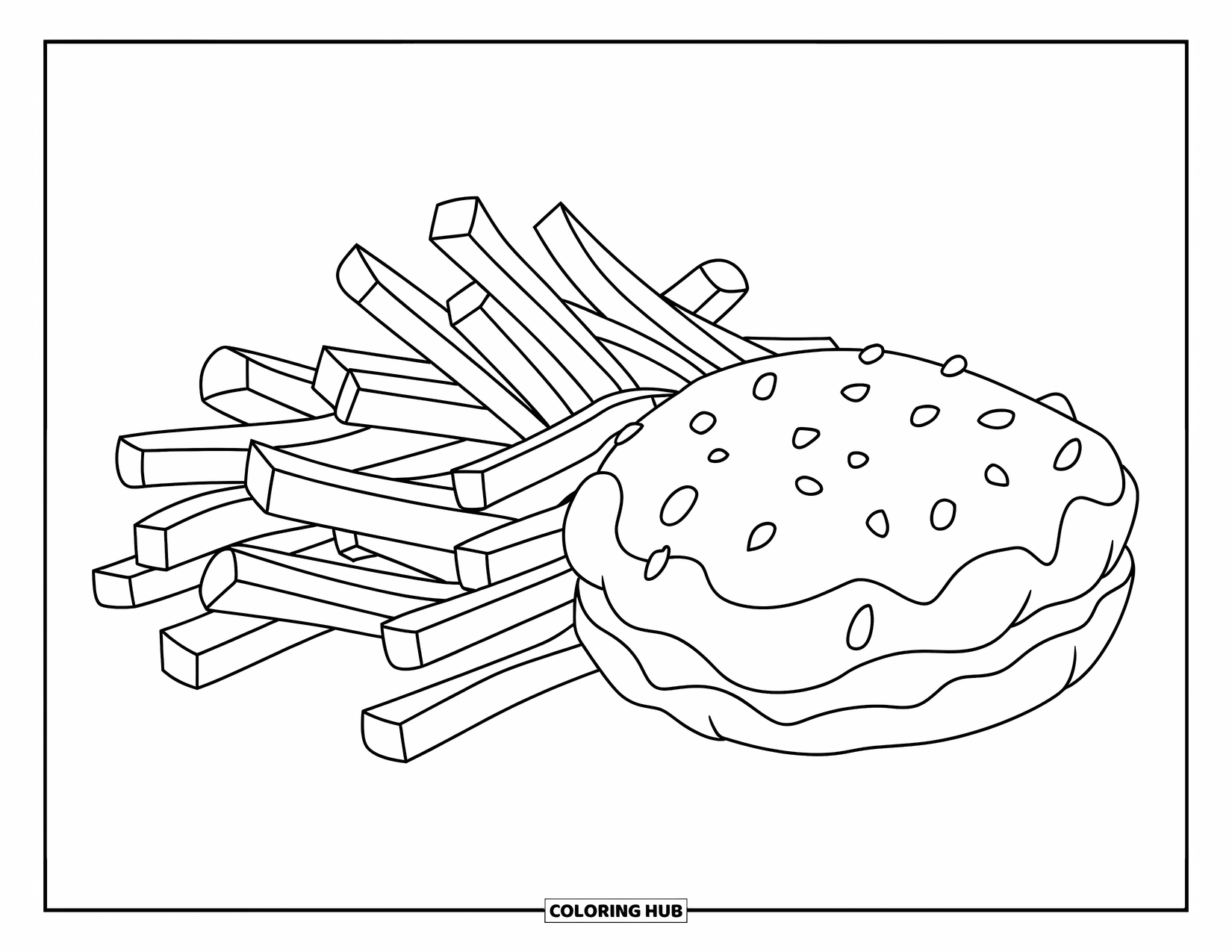 Chicken Nugget Coloring Page for Kids: A cheerful nugget and fries combo perfect for young kids to color
