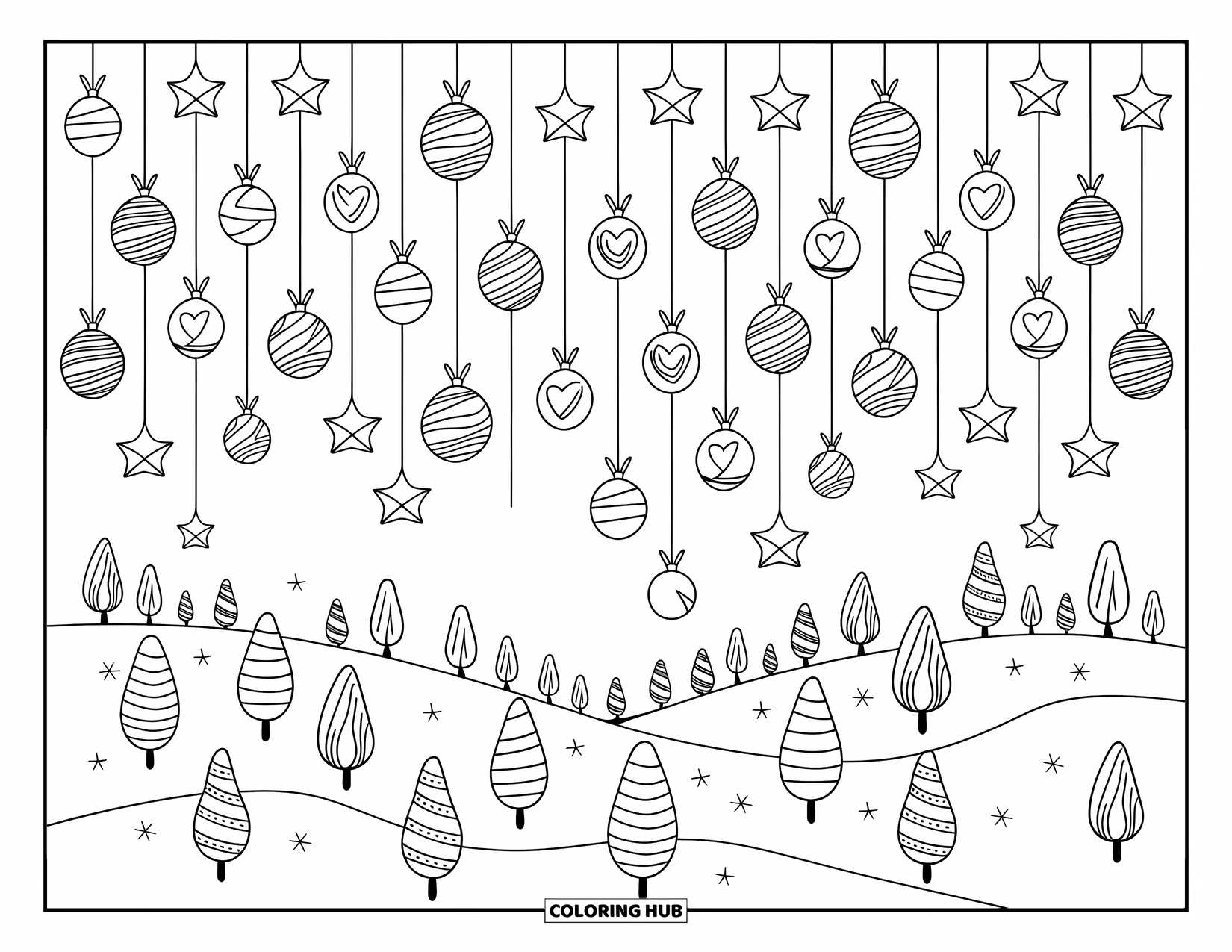 Christmas Candy Coloring Page for Adults: Christmas candy falls like snow over gumdrop hills and peppermint bushes