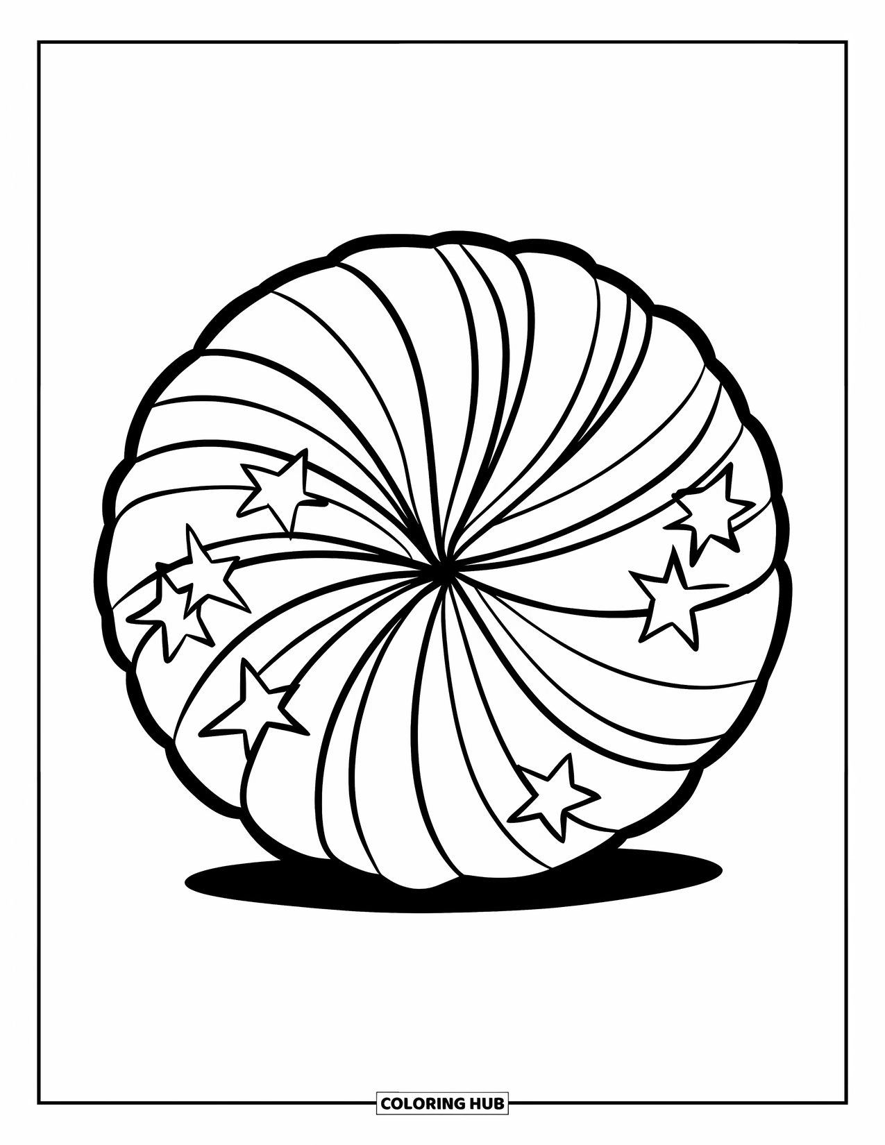 Christmas Candy Coloring Page for Kids: A bold peppermint candy swirls with stars