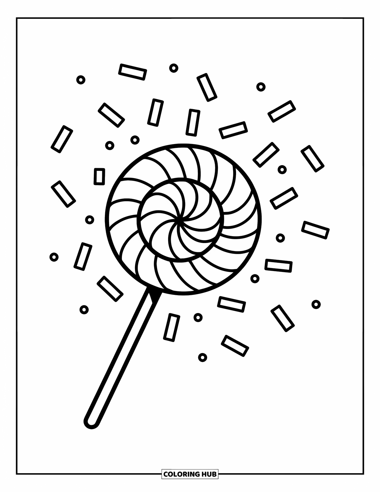 Christmas Candy Coloring Page for Kids: A shiny star lollipop with sprinkles floats on white