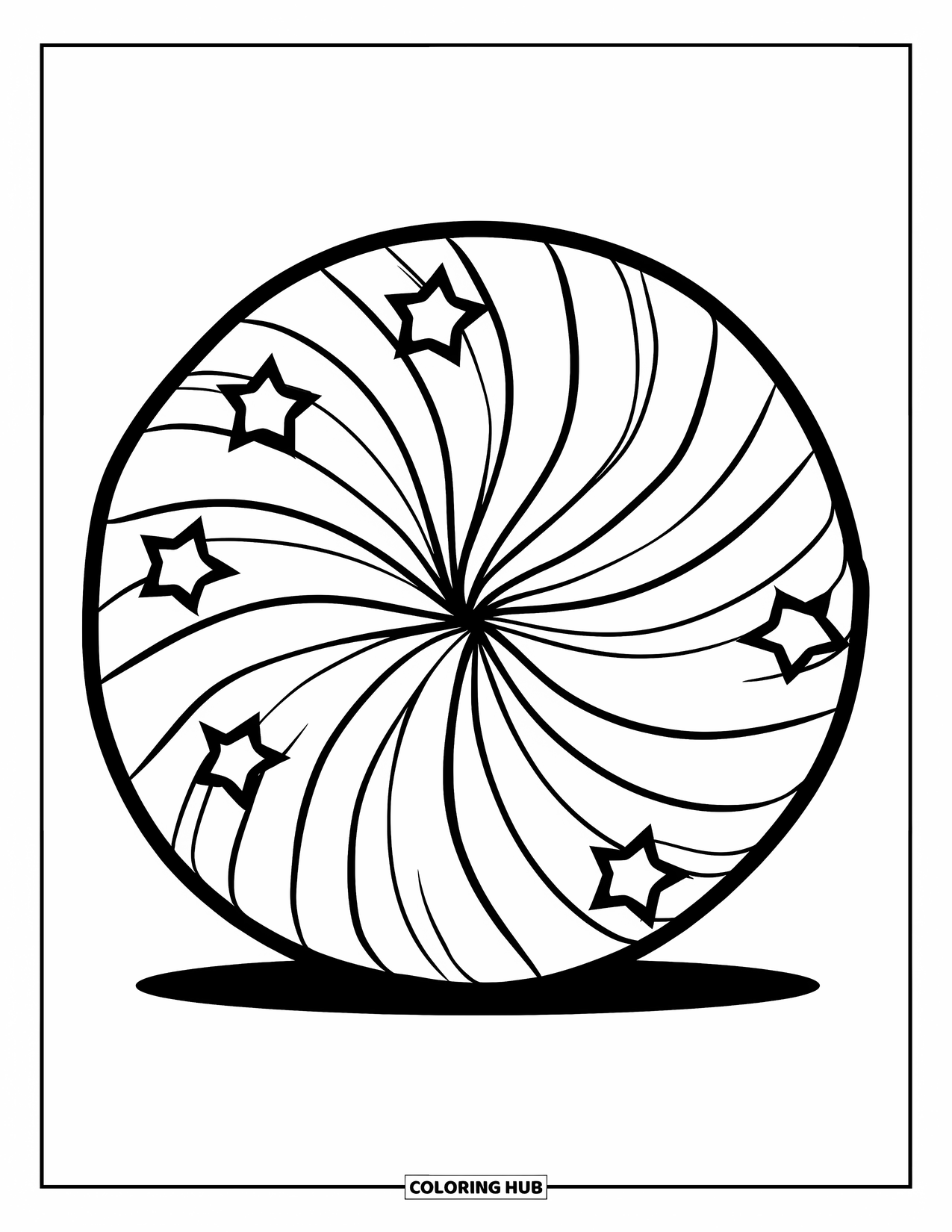 Christmas Candy Coloring Page for Kids: A swirled peppermint candy shines with easy-to-color charm