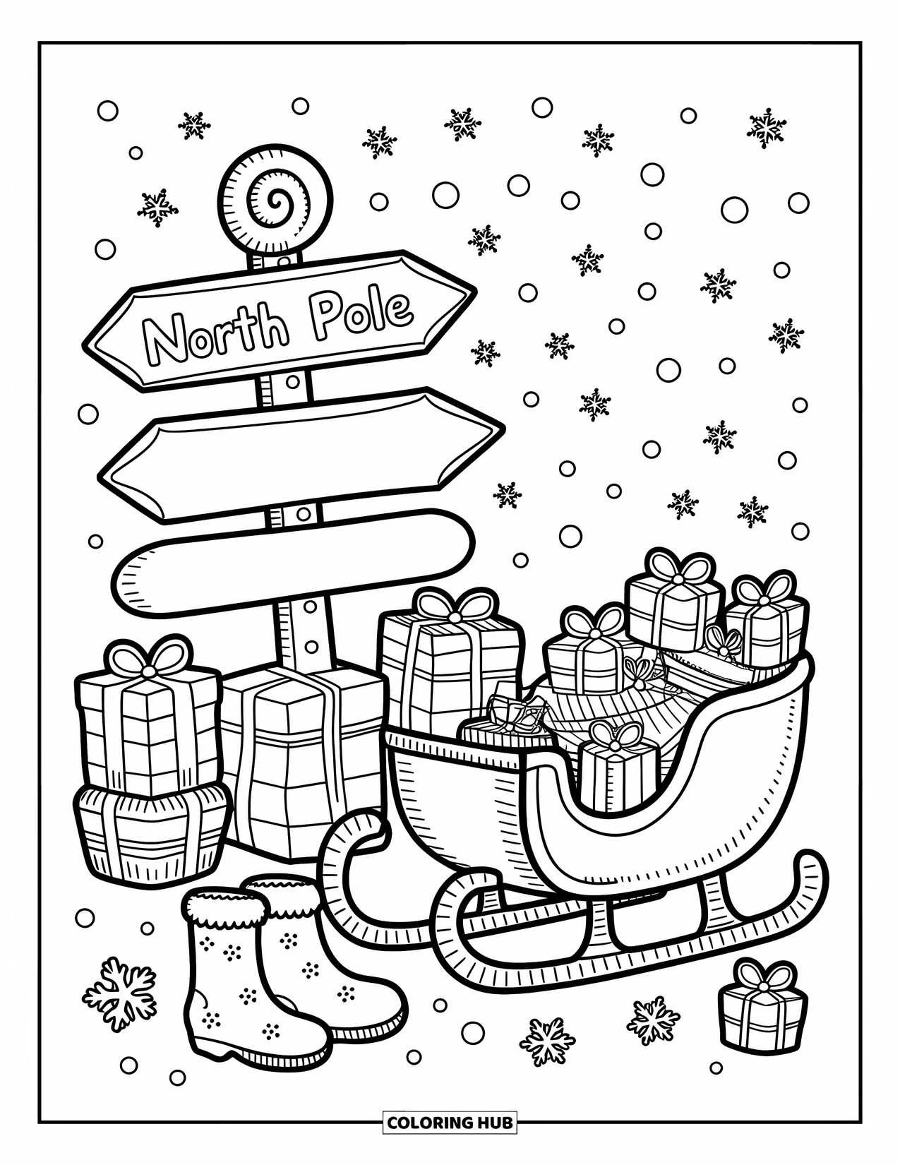 Christmas Cookie Coloring Page for Adults: Cute baking tools and cookies are arranged on a cozy wooden counter