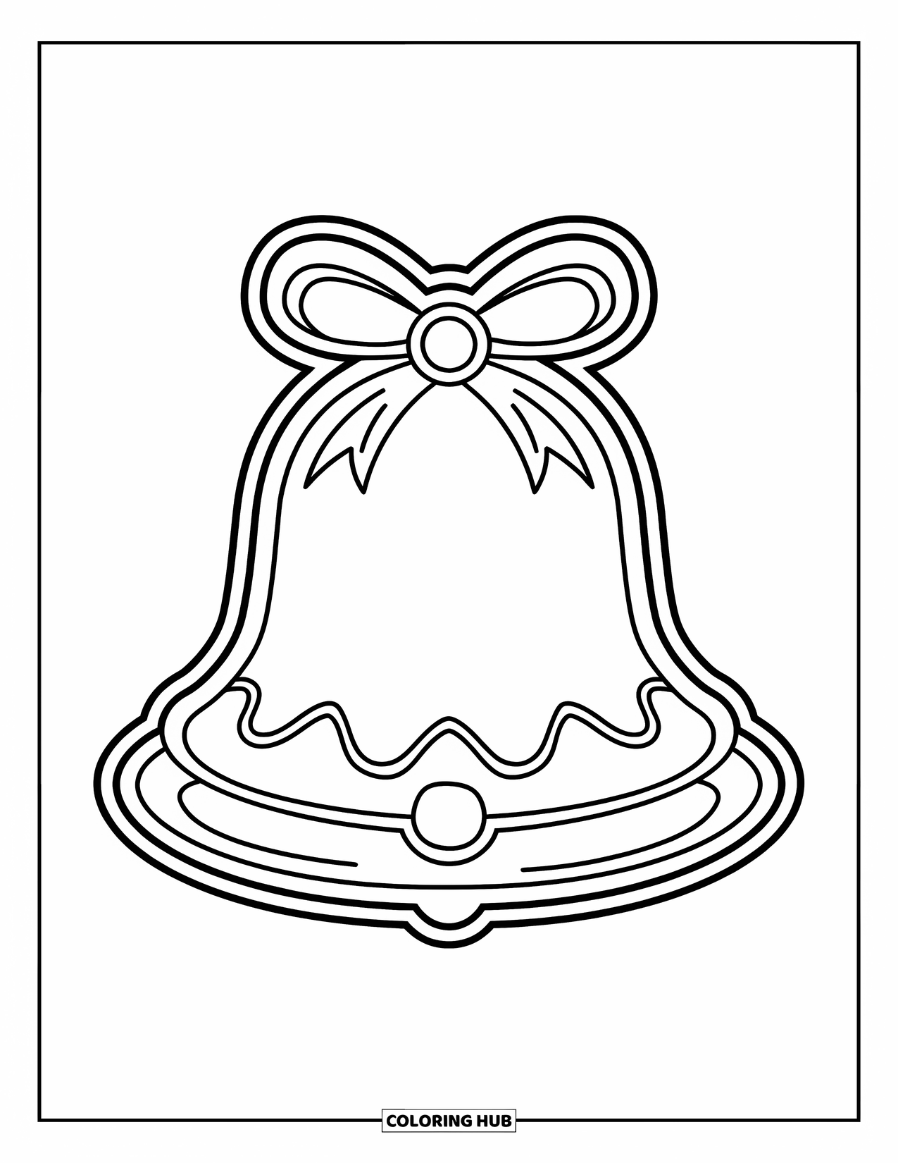 Christmas Cookie Coloring Page for Kids: A bell-shaped cookie with sprinkles rests on a plain white plate
