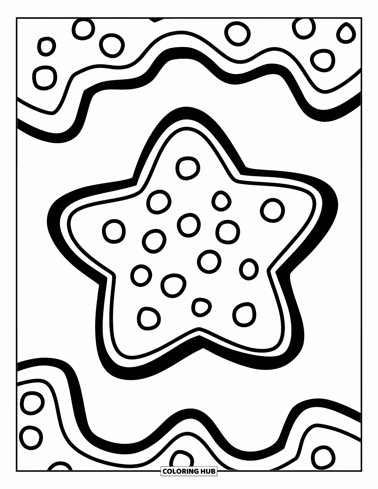 Christmas Cookie Coloring Page for Kids: A single star cookie with playful dots sits on a plain white background