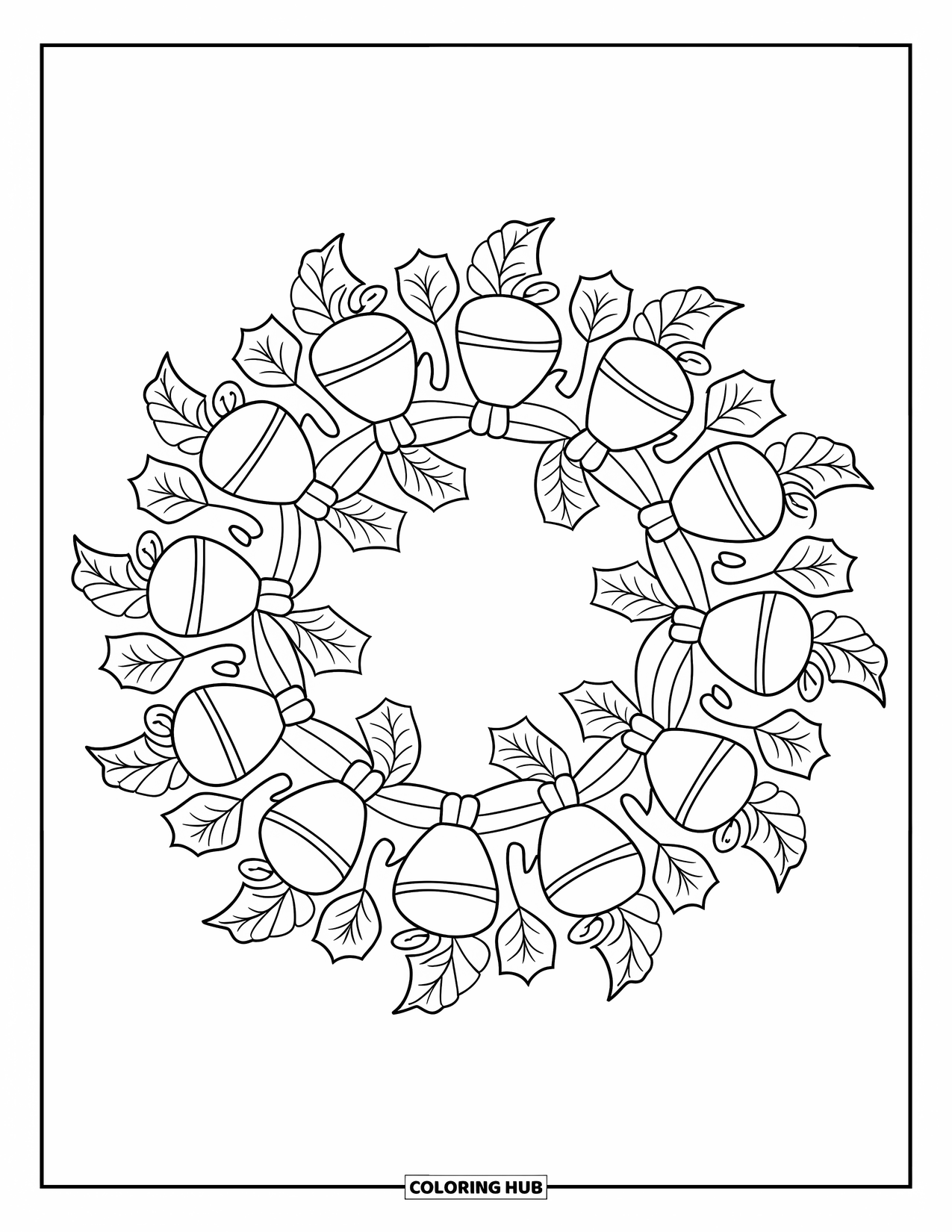 Christmas Mandala Coloring Page for Kids: A wreath of bells and ribbons repeating in a circular holiday design
