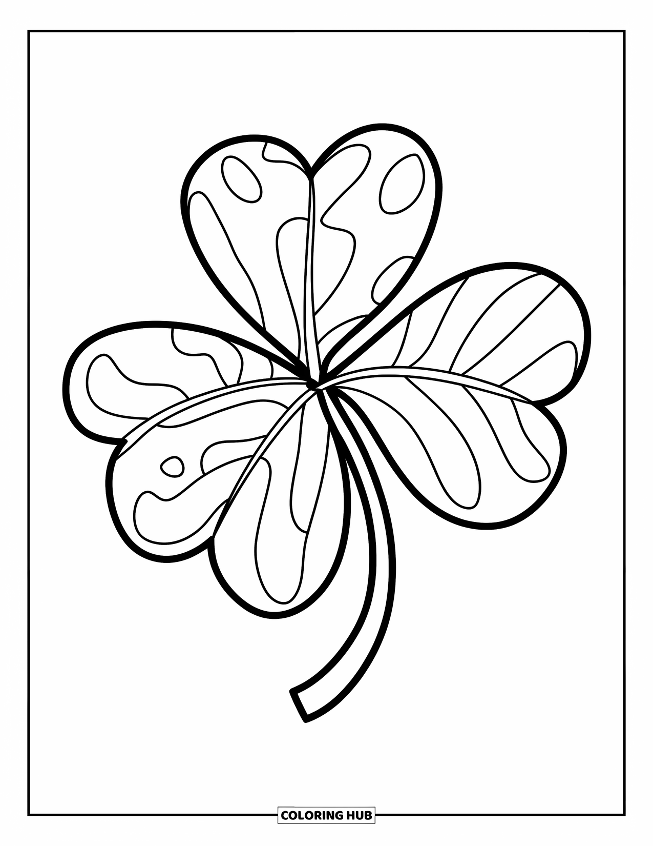 Clover Coloring Page for Kids: A bold, wavy clover is perfect for little hands to color
