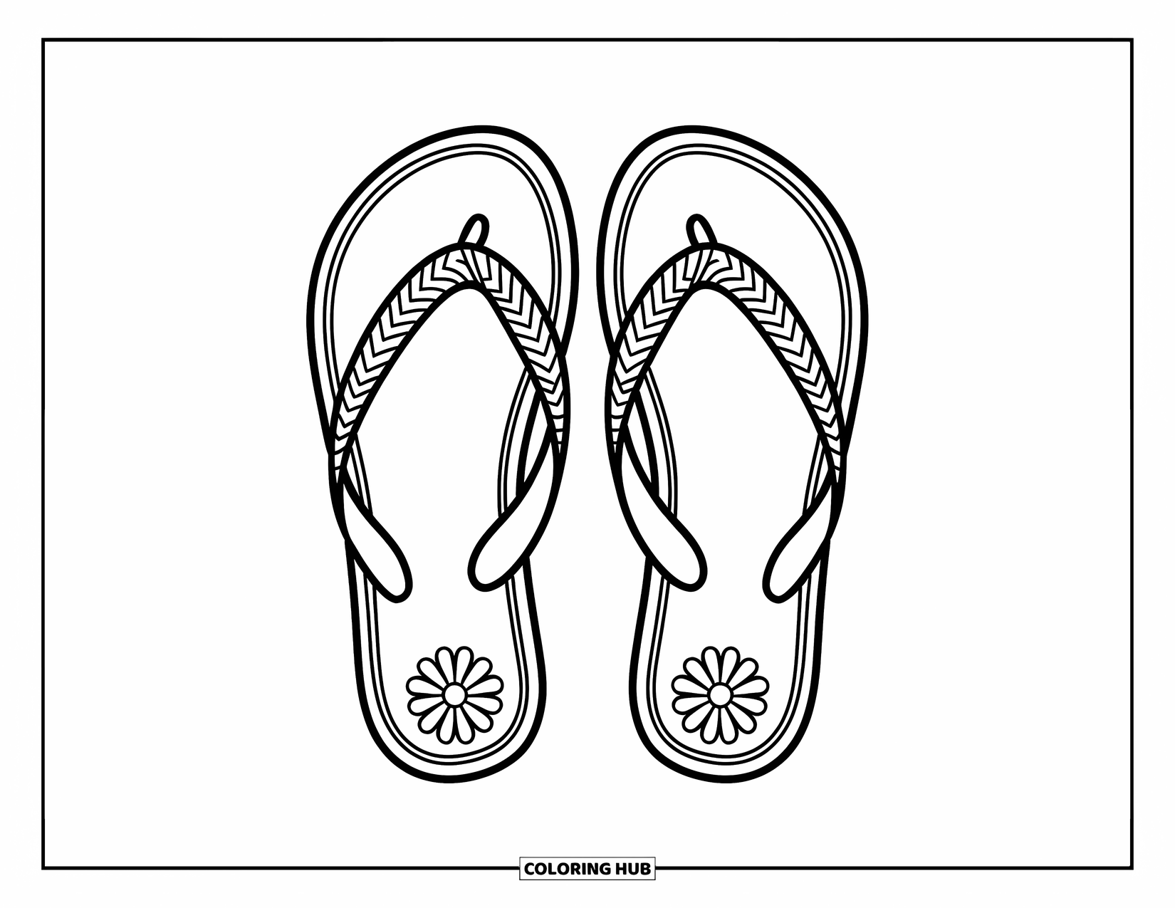 Flip Flop Coloring Page for Kids: Flip-flops with flowers rest side by side, sweet and simple