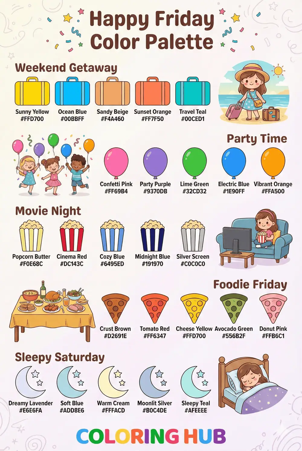 Happy Friday Coloring Page Color Palettes