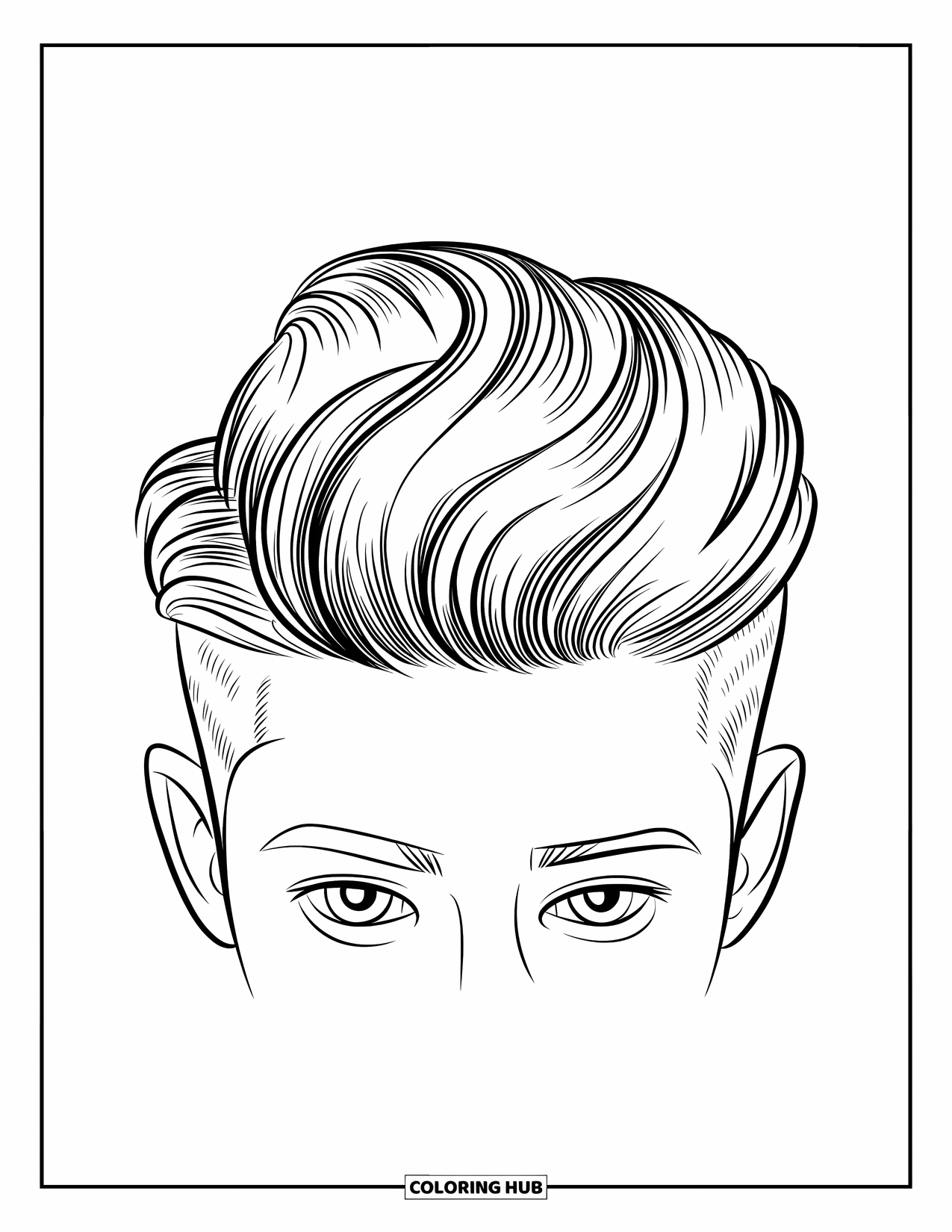 Hair Coloring Page for Kids: A boy's stylish pompadour hairstyle with a voluminous front