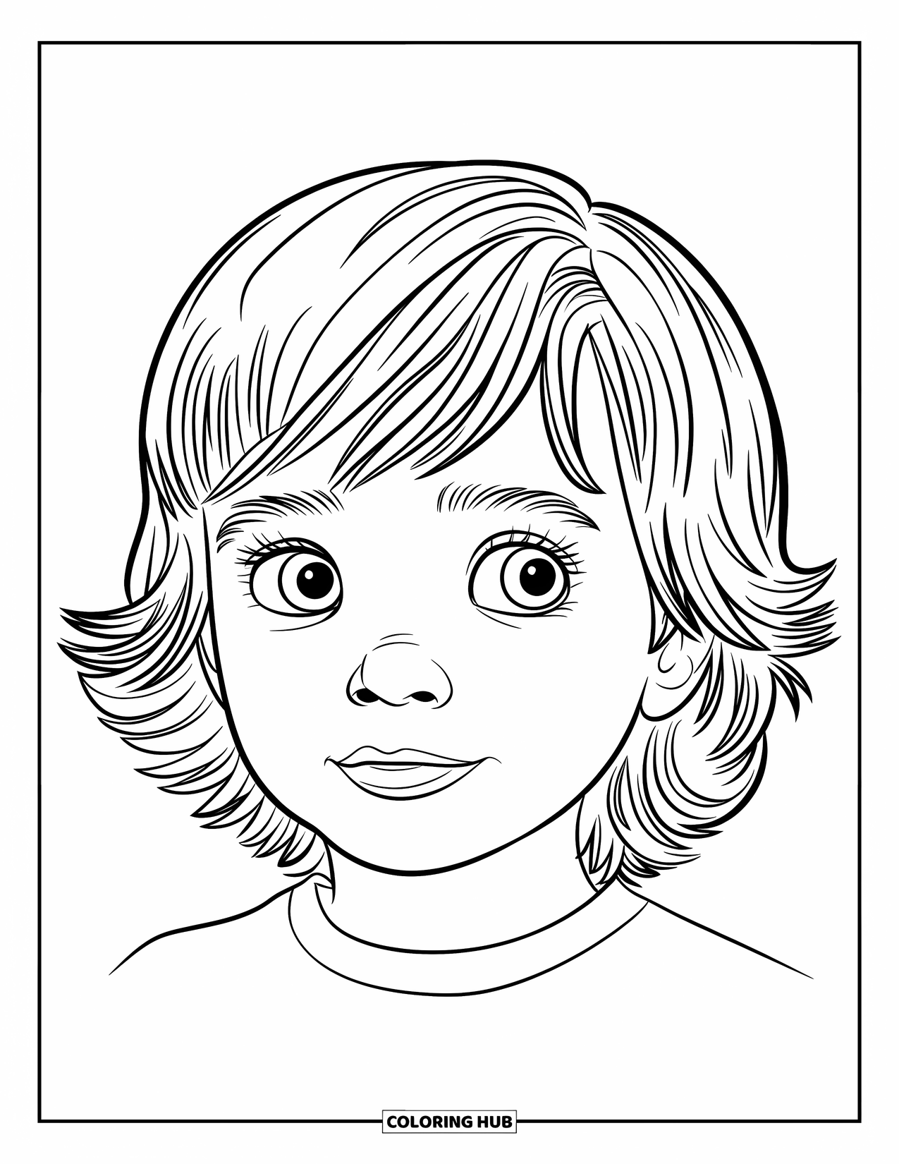 Hair Coloring Page for Kids: A side view of a boy with curtain bangs tucked neatly behind his ears