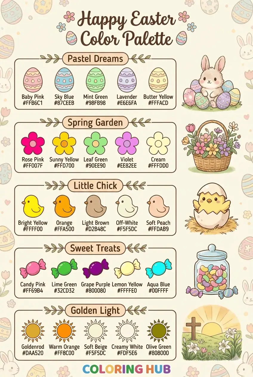 Happy Easter Coloring Page Color Palettes