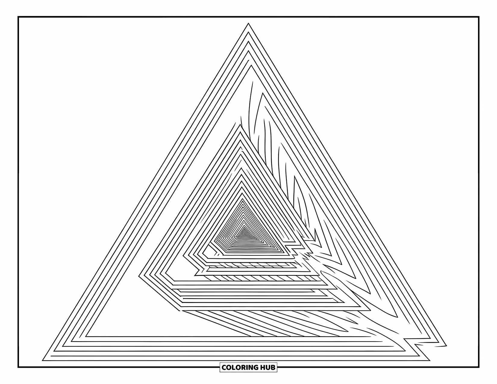 Illusion Coloring Page for Adults: Rotated triangles stack into a spiral that seems to go on forever