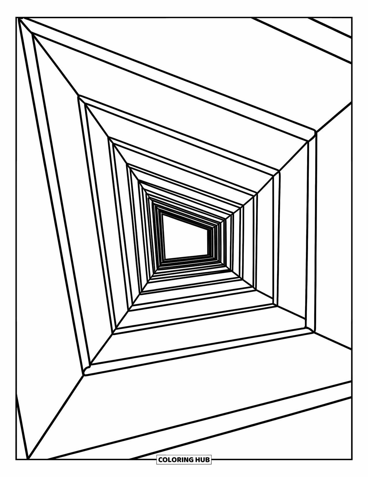 Illusion Coloring Page for Kids: A stair illusion twists and folds in impossible directions