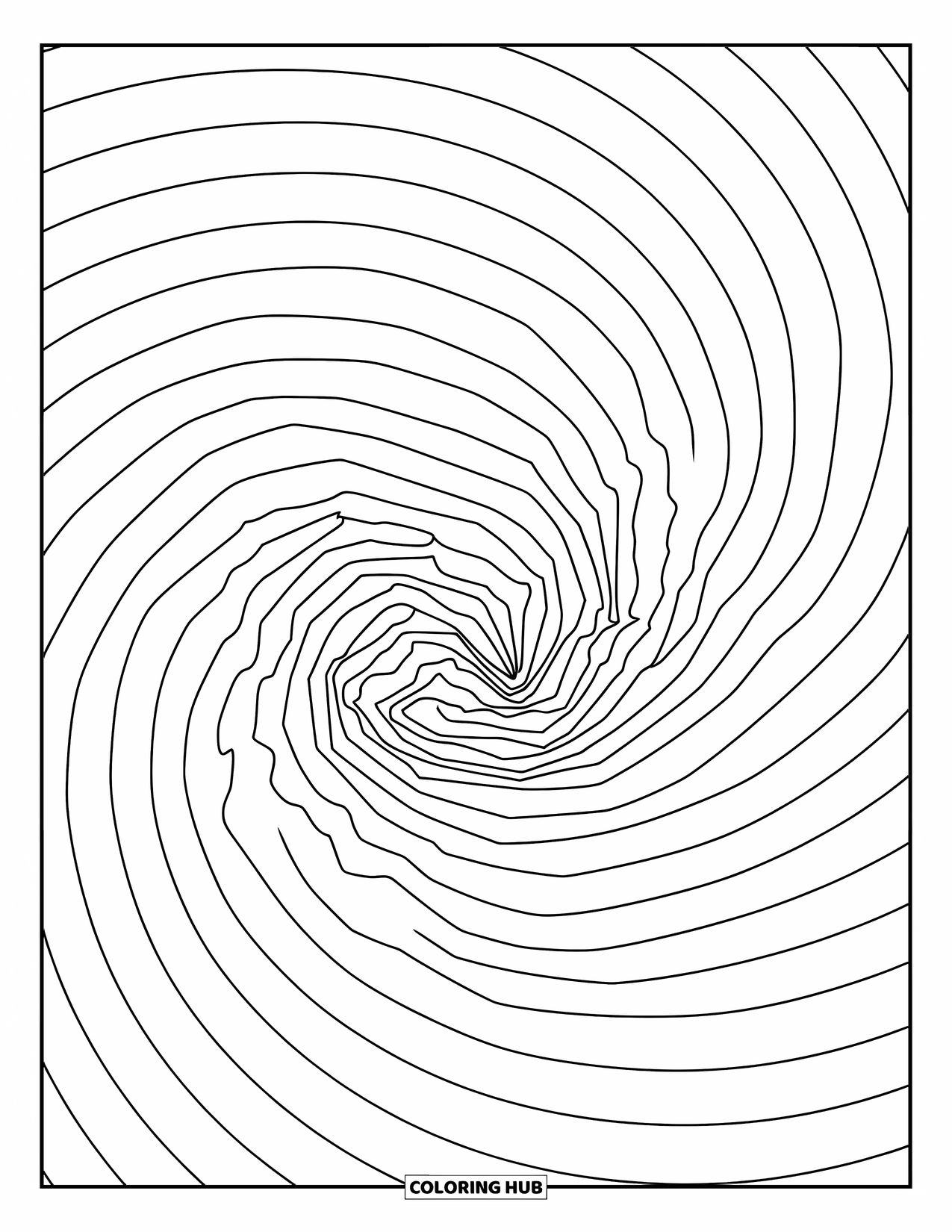Illusion Coloring Page for Kids: Layered rings pulse and rotate in a visual illusion