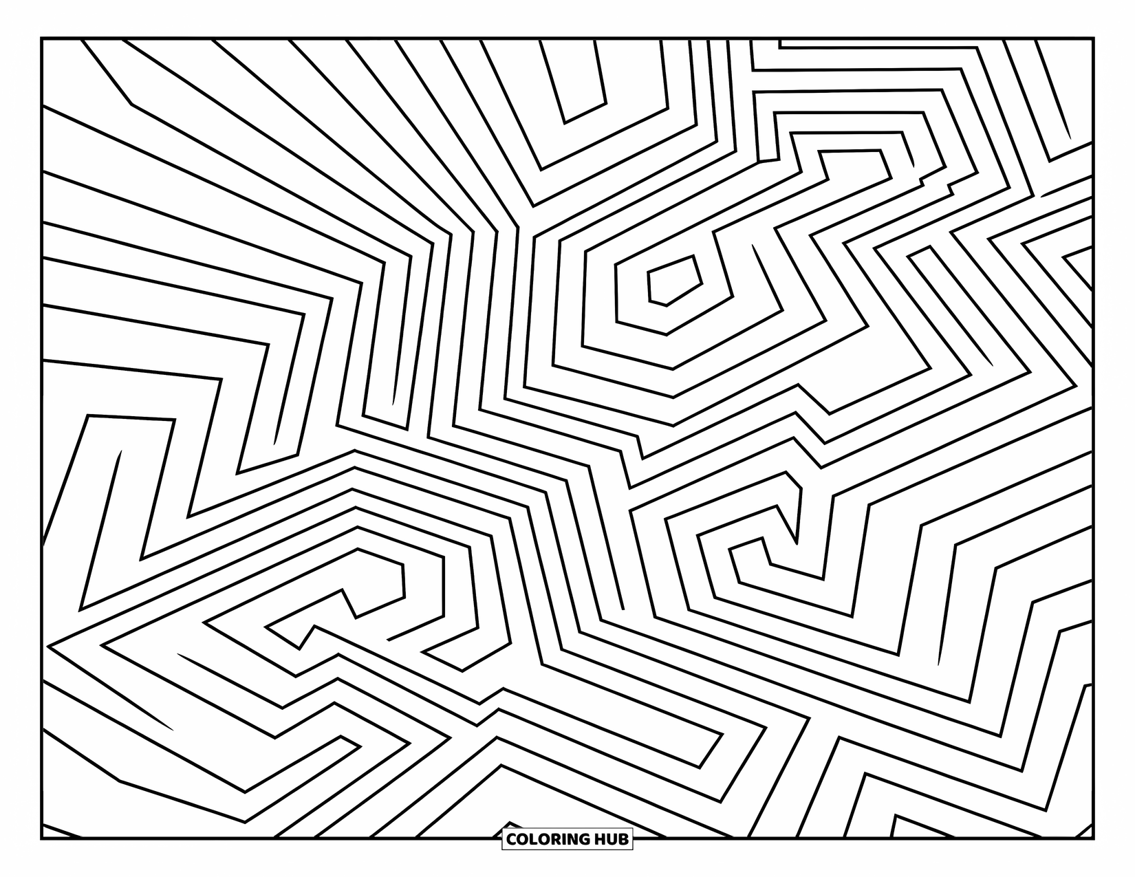 Illusion Coloring Page for Kids: Maze paths twist and ripple in a fun, moving design