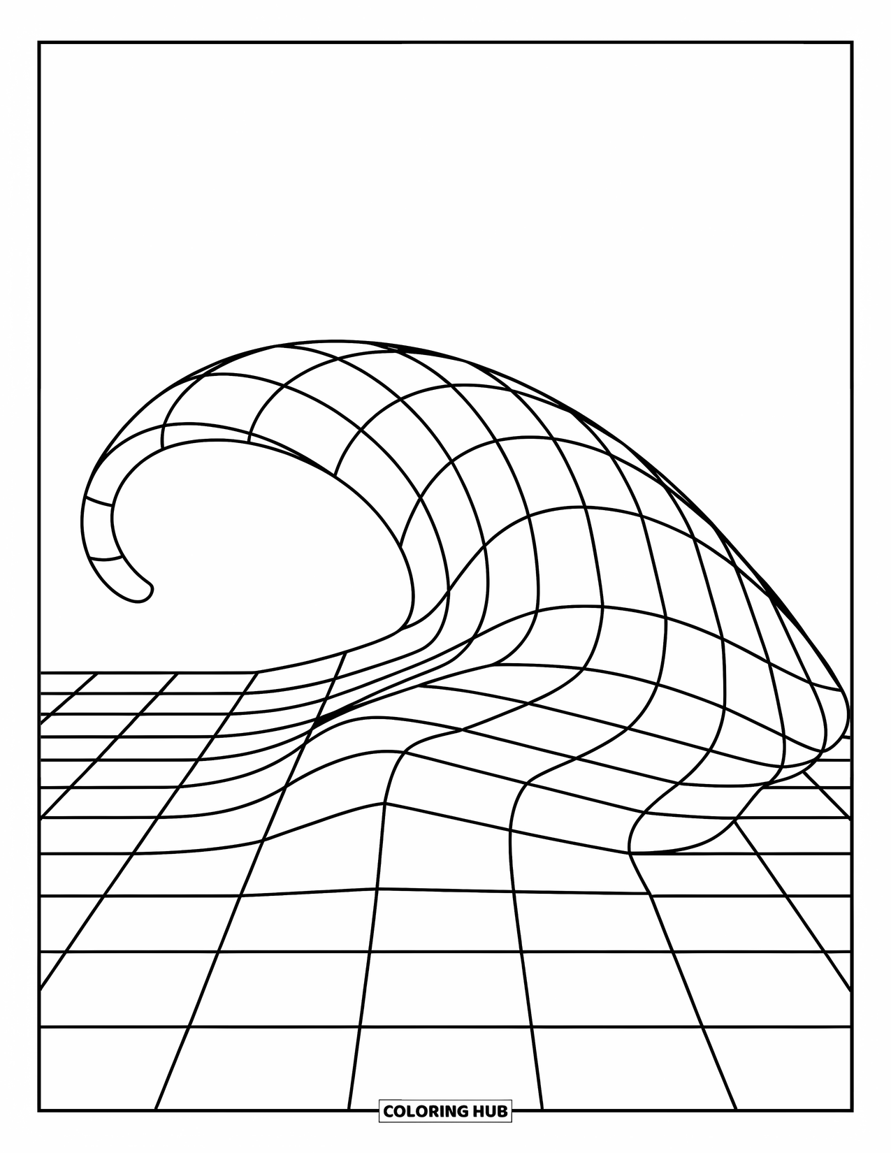 Illusion Coloring Page for Kids: Wavy checkerboard squares twist and flow in motion