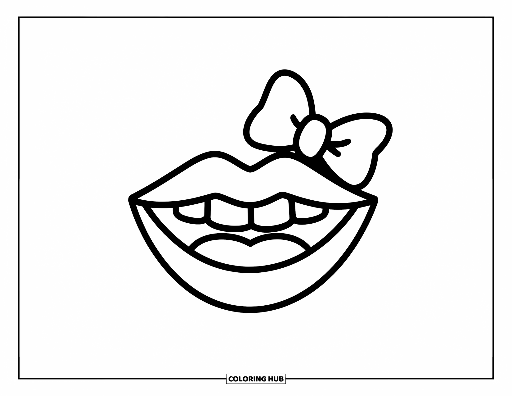 Lips Coloring Page for Kids: A happy mouth with a bow and big, bright smile