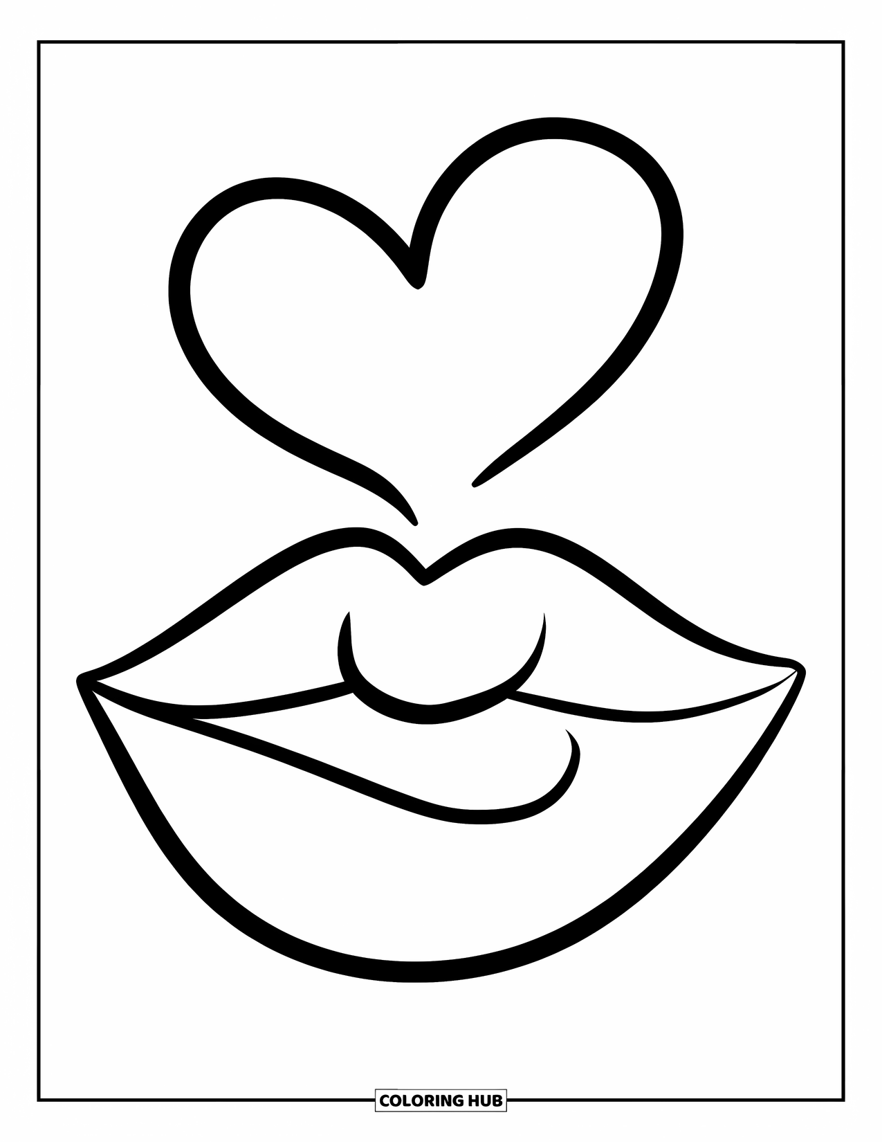 Lips Coloring Page for Kids: Lips blowing a heart-shaped kiss in a cute, simple design