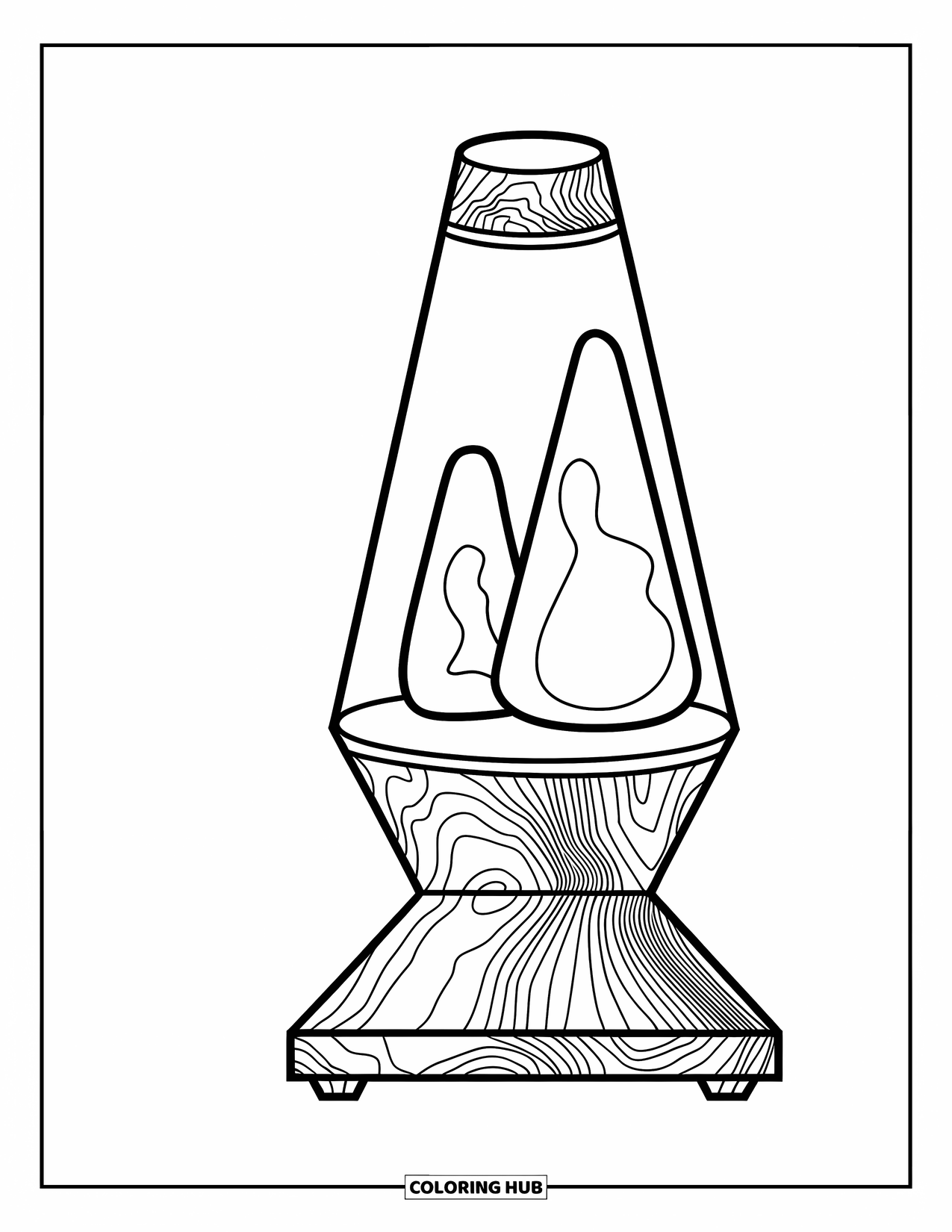 Retro Coloring Page for Kids: A groovy lava lamp with large floating blobs and a fun base
