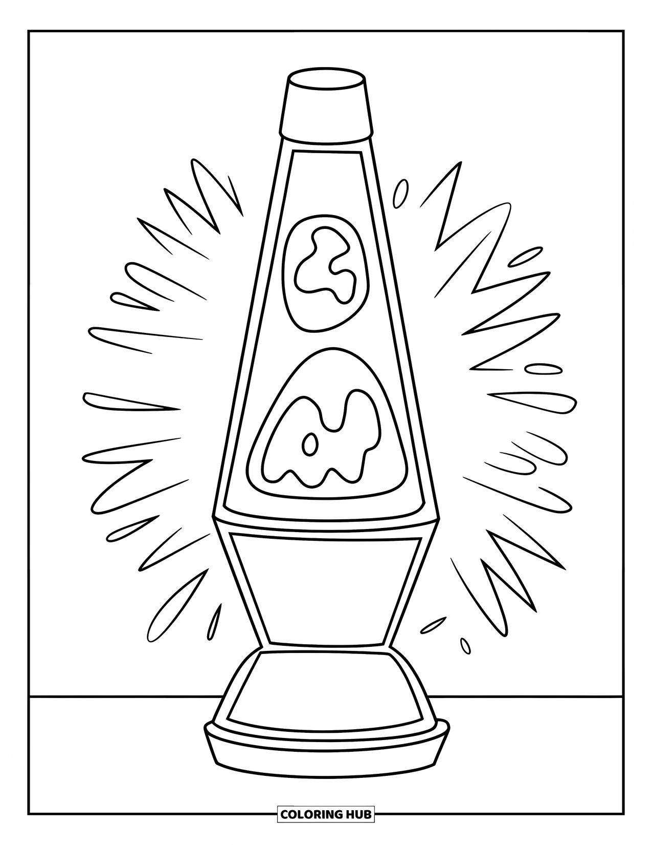 Retro Coloring Page for Kids: A tall lava lamp with smooth shapes and a simple retro design