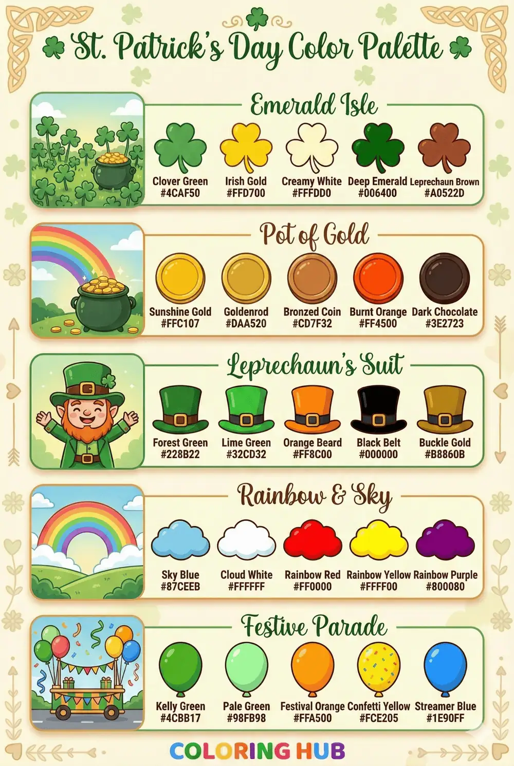 St. Patrick's Day Coloring Page Color Palettes