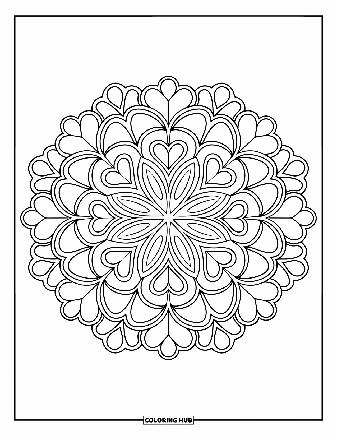 St. Patrick_S Day Coloring Page for Adults: A centered shamrock mandala with bold lines on a white background