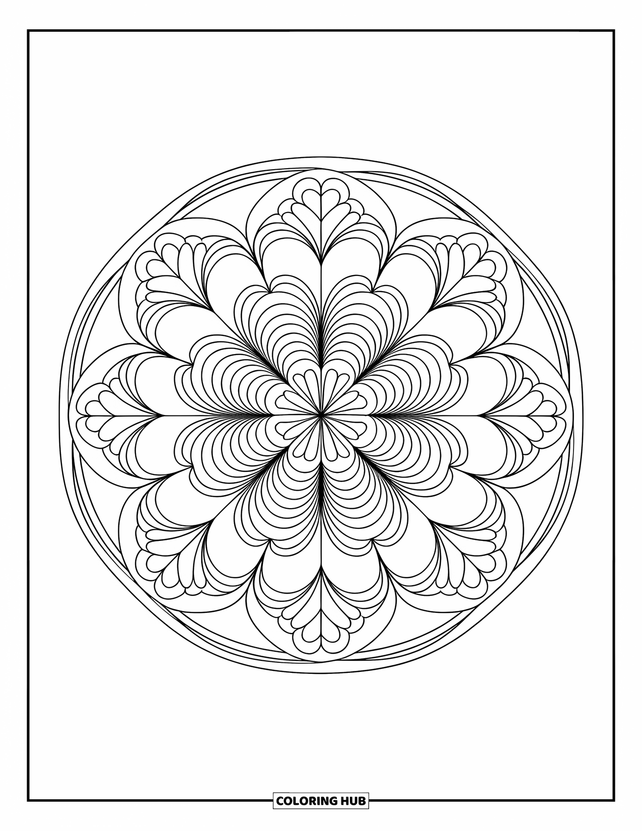 St. Patrick_S Day Coloring Page for Adults: A mandala made entirely of layered shamrocks and clovers