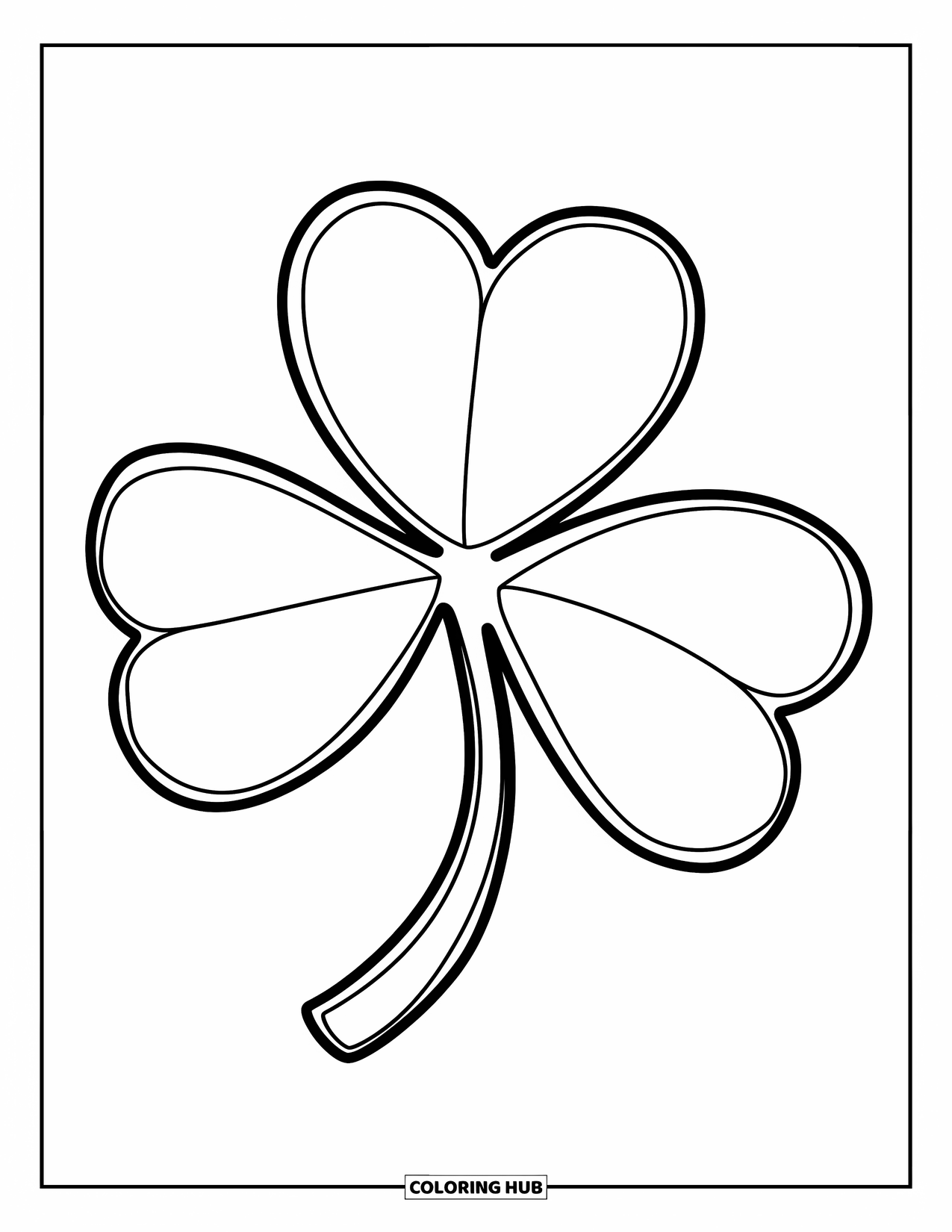 St. Patrick_S Day Coloring Page for Kids: A large four-leaf clover drawn in cheerful, thick outlines