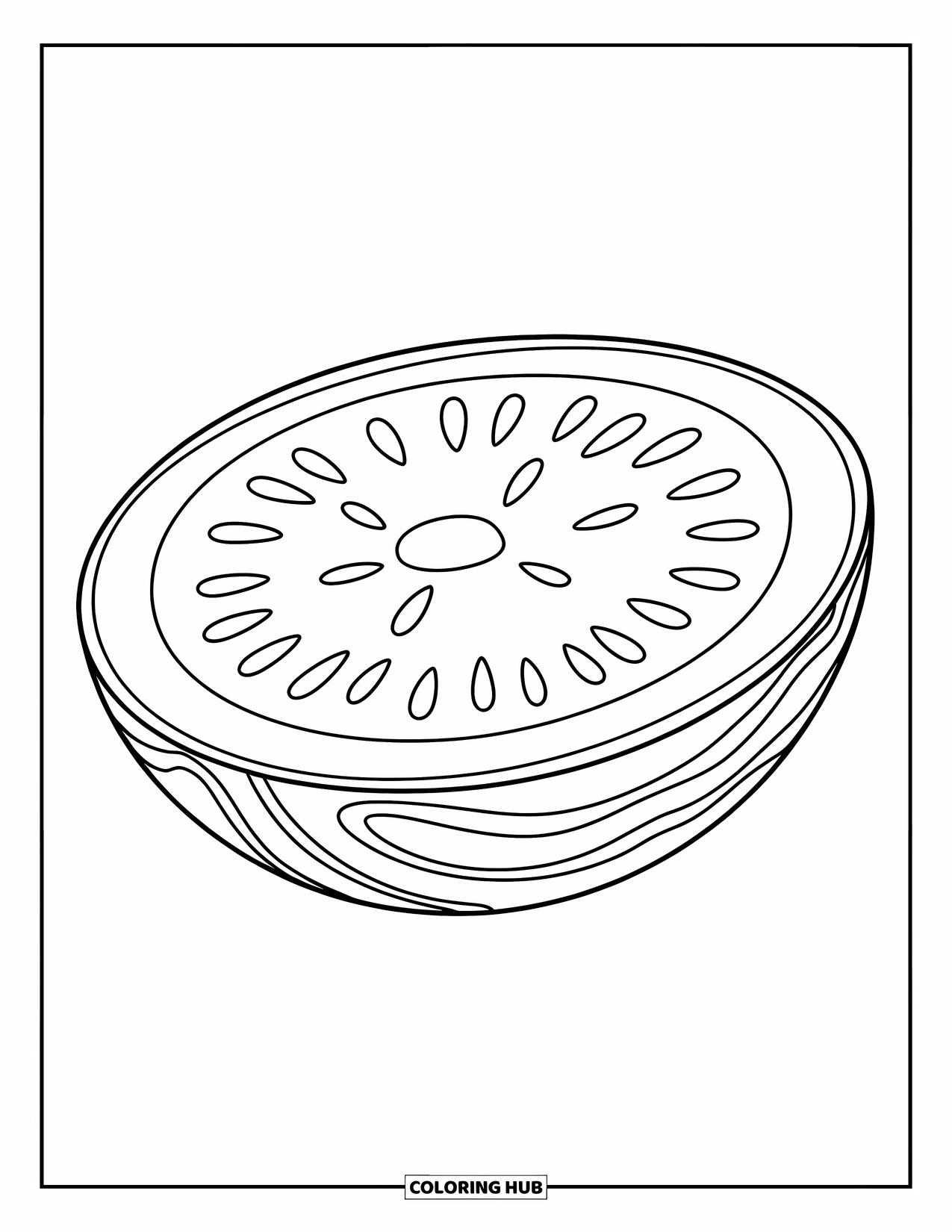 Summer Food Coloring Page for Kids: A large watermelon slice with thick rind and clean outlines