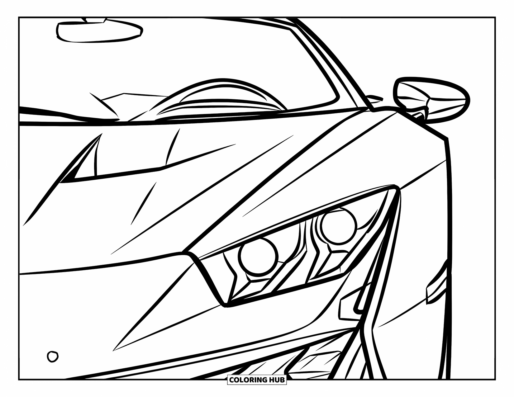 Supercar Coloring Page for Kids: Stylish supercar grille and headlight with sharp geometric curves