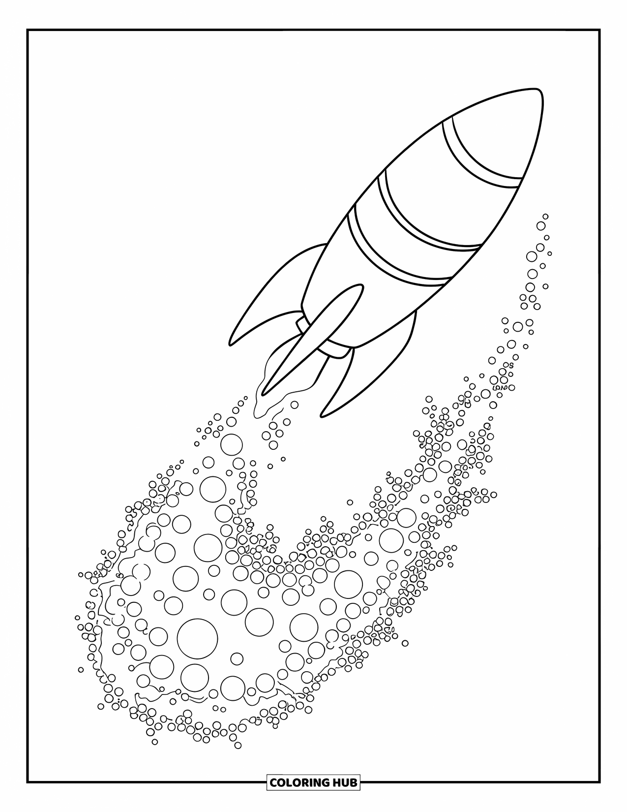 4Th Of July Coloring Page for Kids: A firework rocket rises high with a trail of shining sparkles behind it