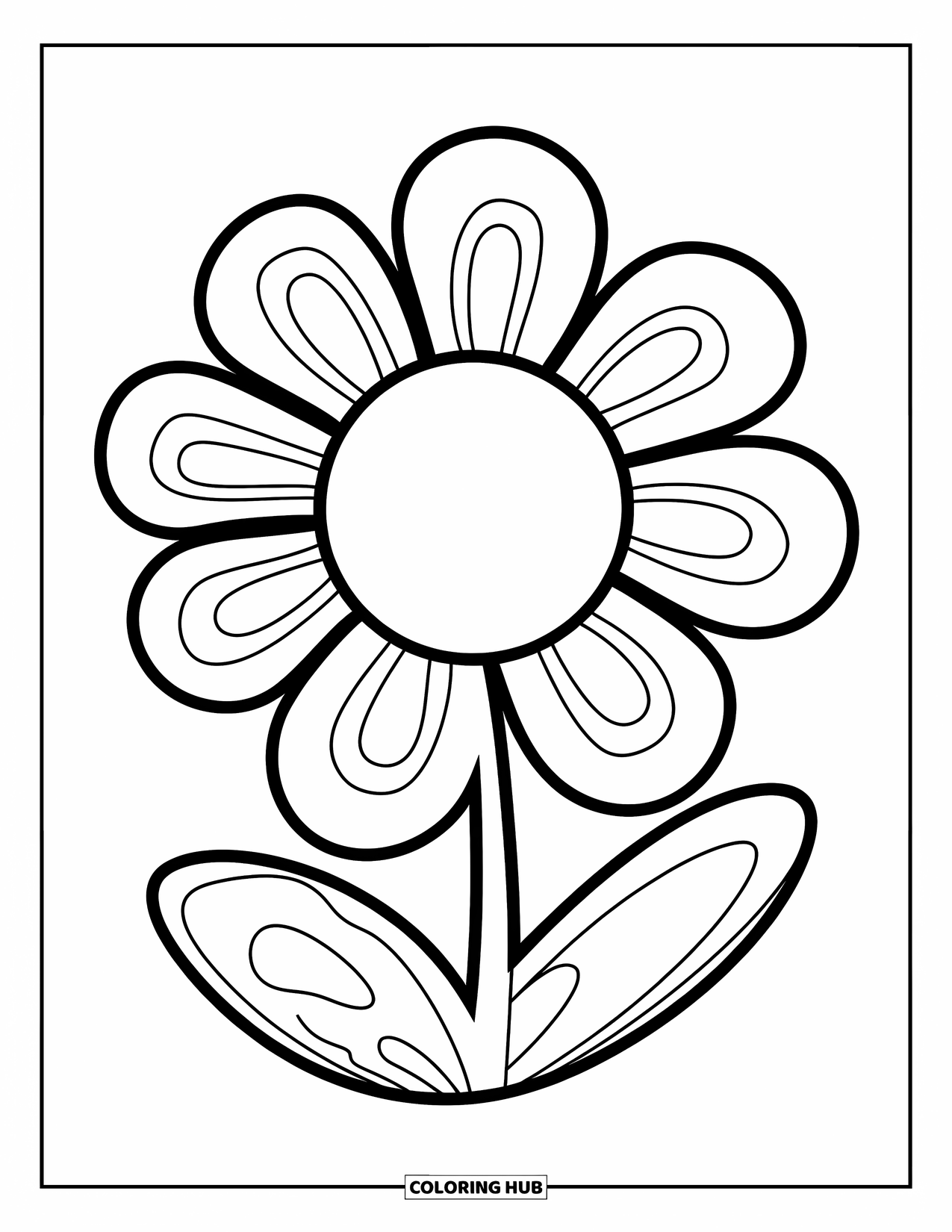 Aesthetic Trippy Coloring Page for Kids: A trippy flower with wavy petals and a bright center