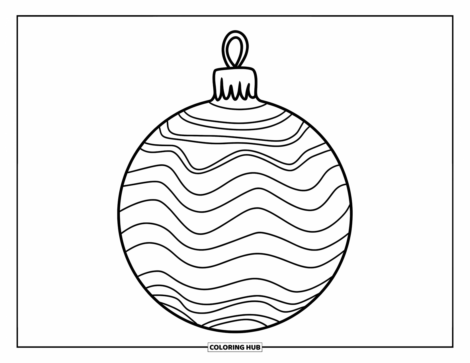 Christmas Ornaments Coloring Page for Kids: A round ornament with layered wave and stripe patterns and a string loop