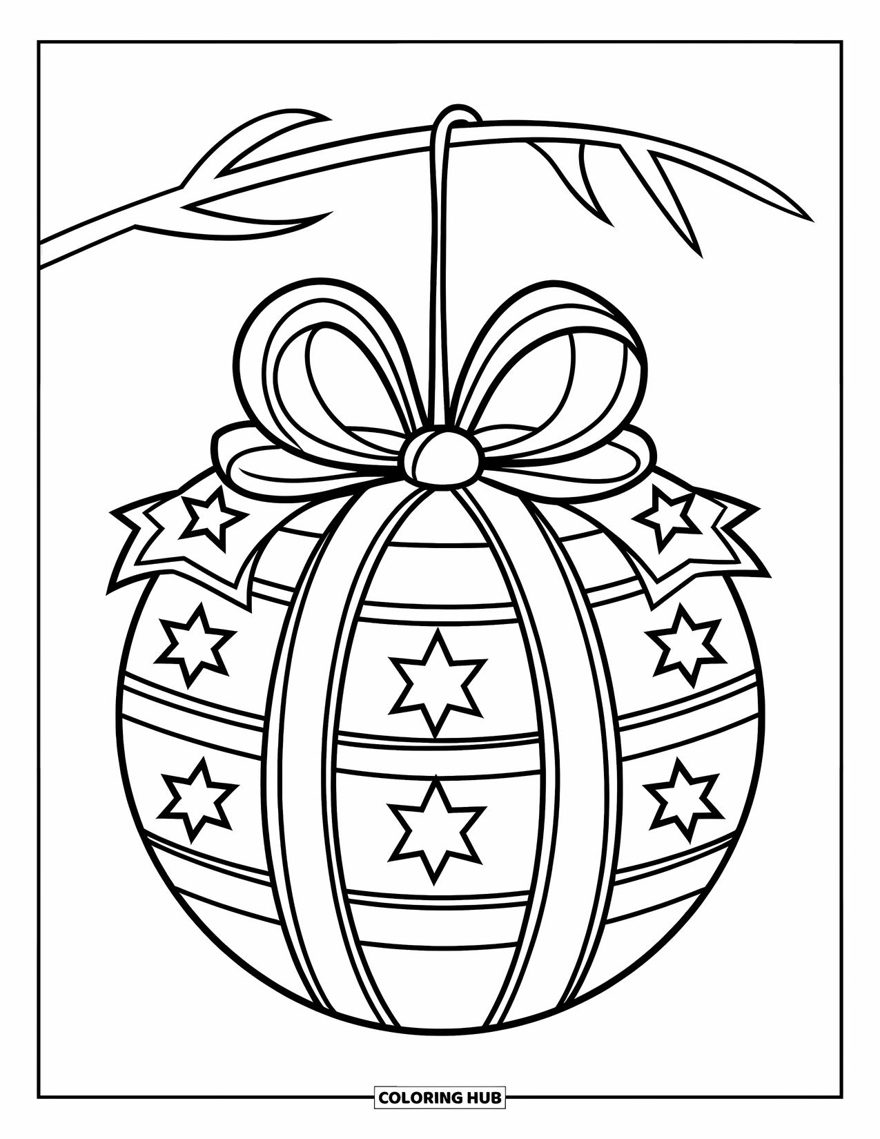 Christmas Ornaments Coloring Page for Kids: A simple gift box ornament with star and bow designs