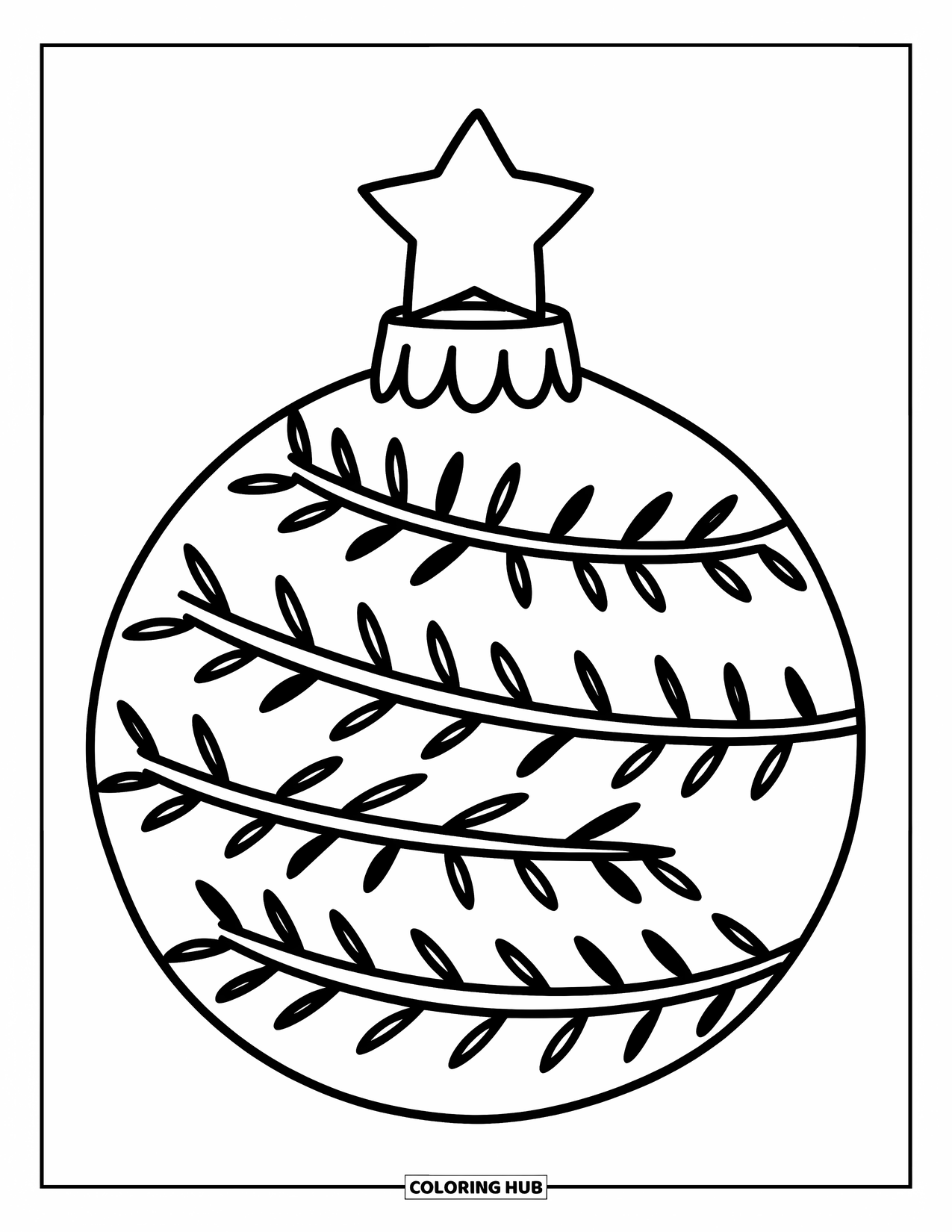 Christmas Ornaments Coloring Page for Kids: A simple tree ornament with round branches and a star
