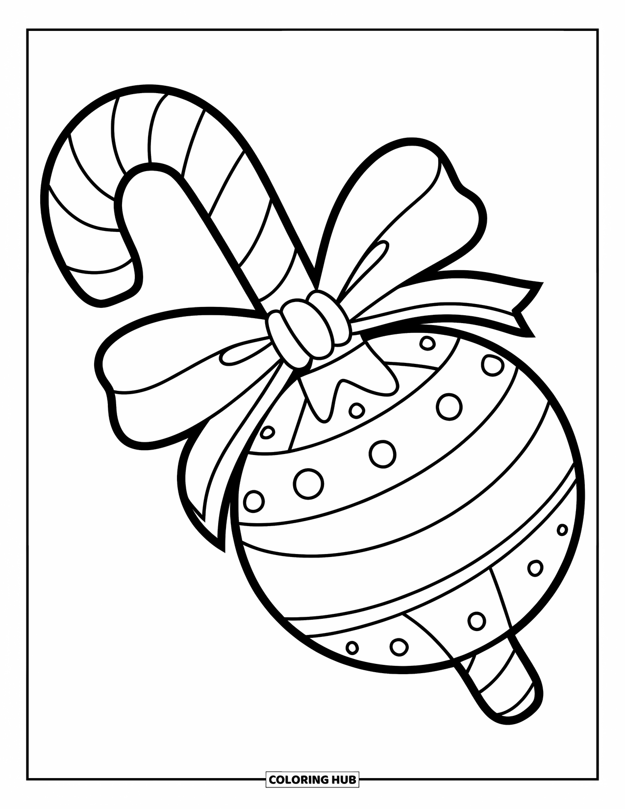 Christmas Ornaments Coloring Page for Kids: A striped candy cane ornament with a bow