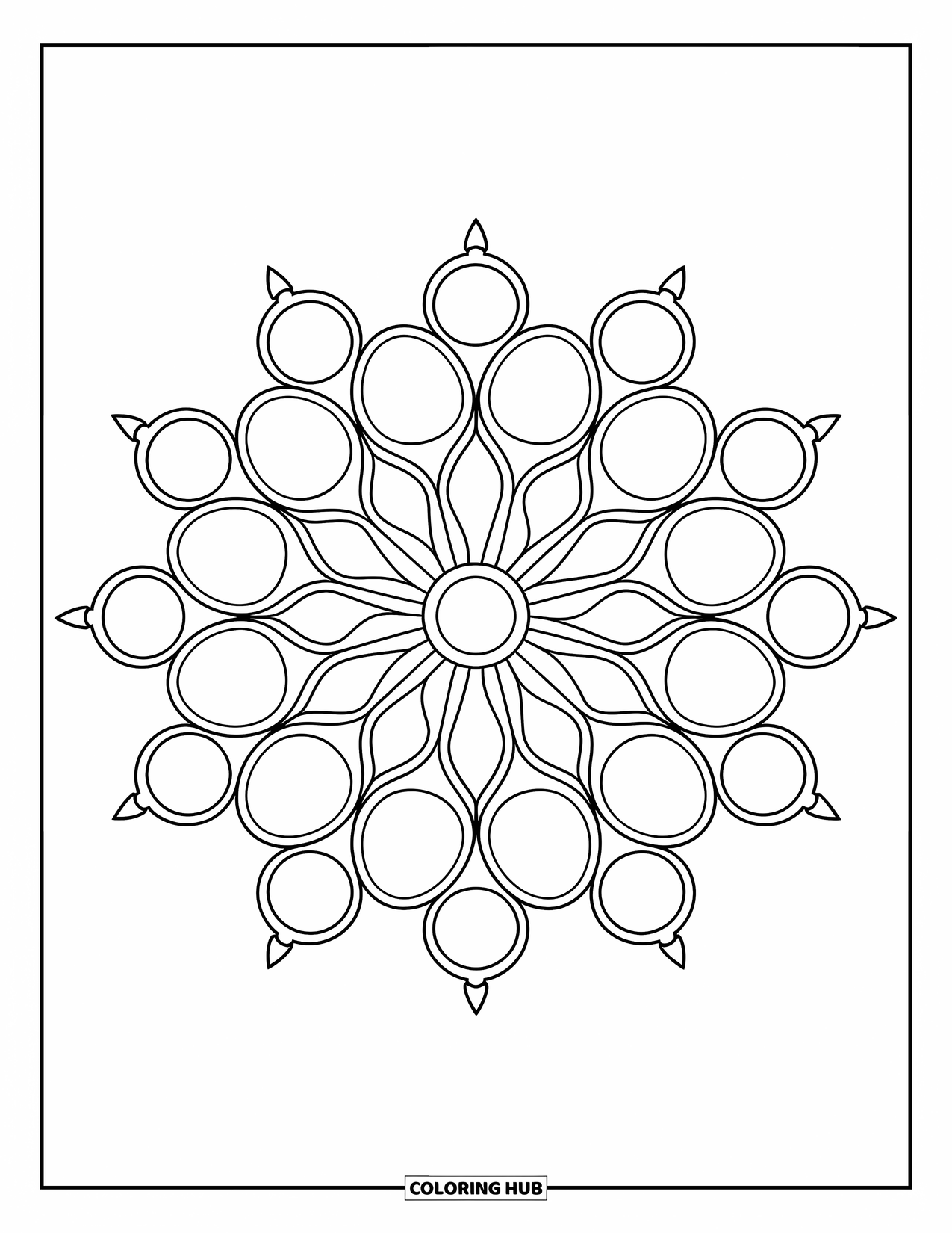 Diwali Coloring Page for Kids: A simple rangoli of stars and circles brightens the floor