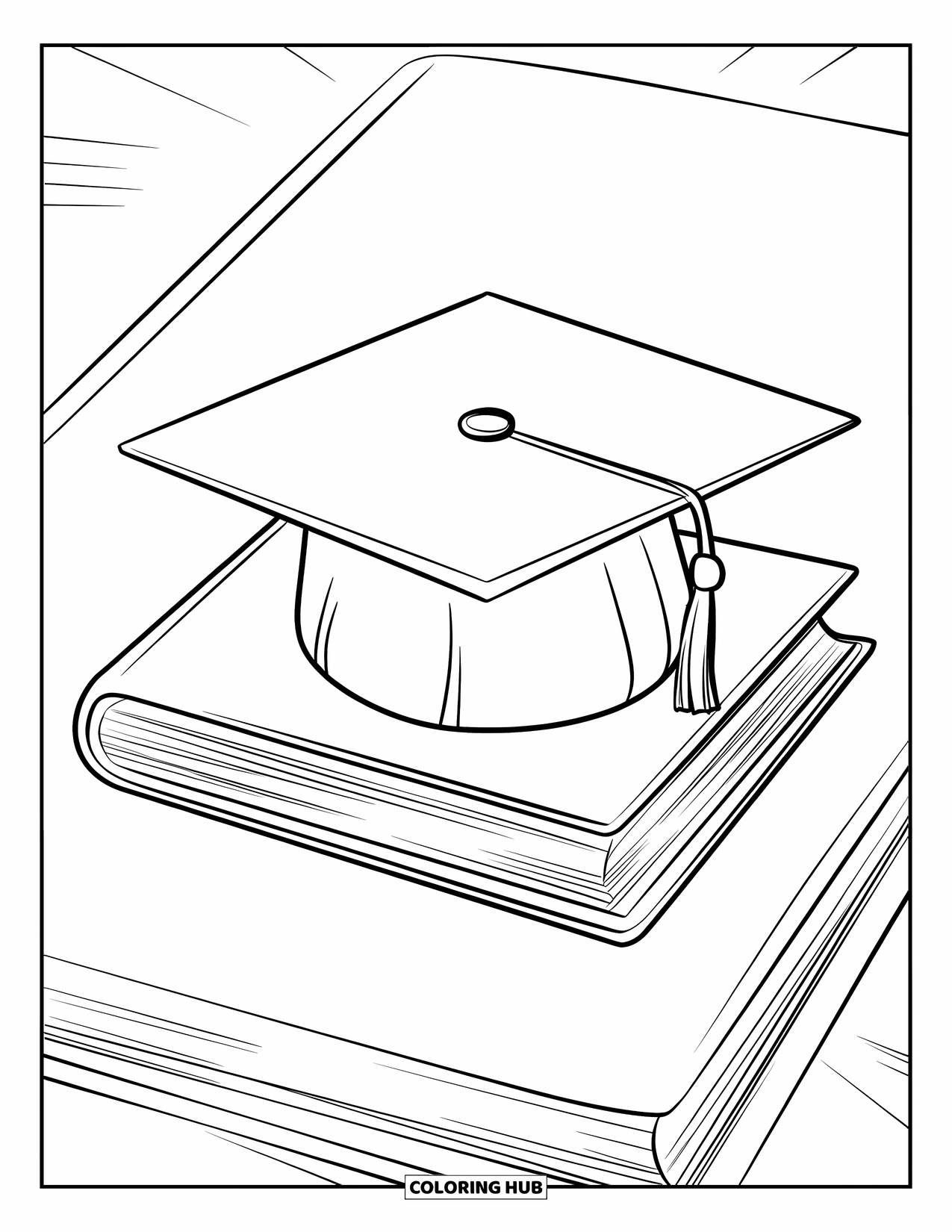 End Of School Year Coloring Page for Kids: A cap and book rest together marking a year's success