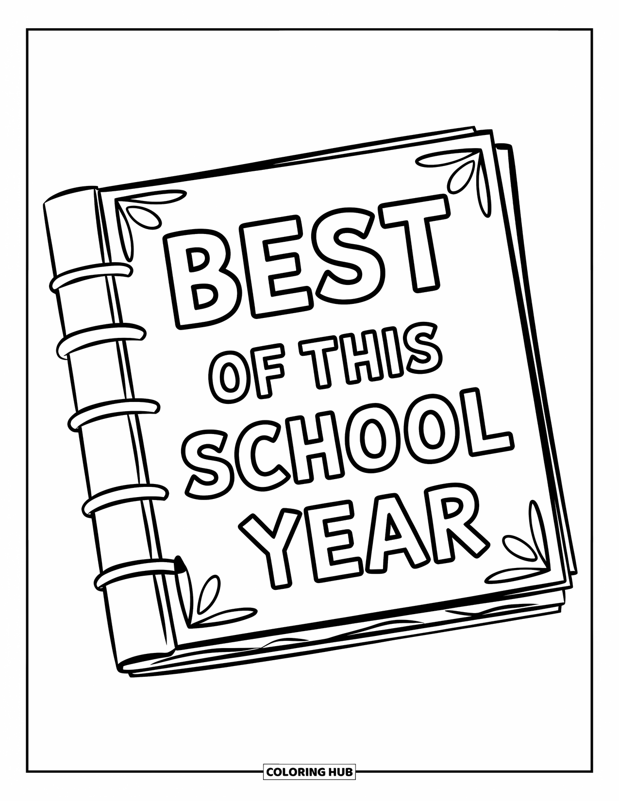 End Of School Year Coloring Page for Kids: A simple scrapbook cover celebrating the best moments of the year