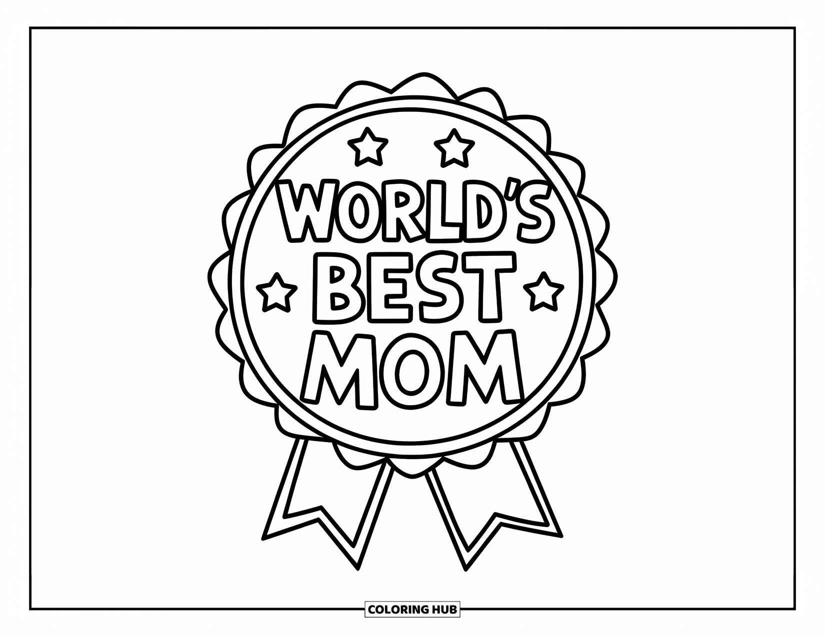 Happy Mothers Day Coloring Page for Kids: A medal proudly declares "World's Best Mom"