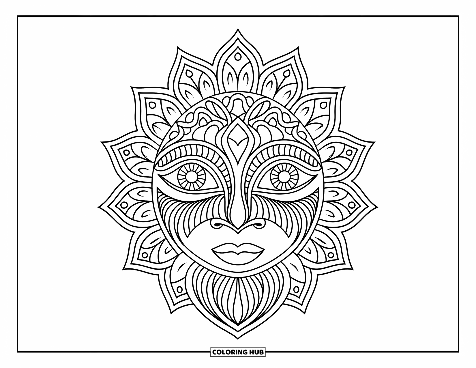 Mask Coloring Page for Adults: A mandala-style mask with floral and geometric designs