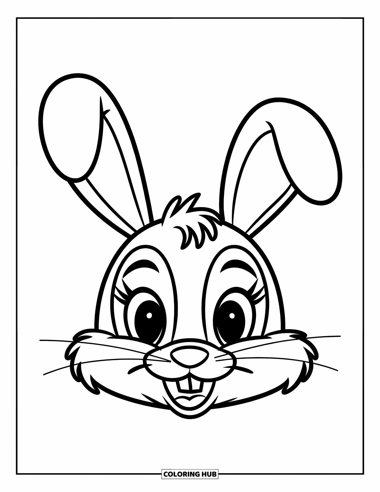 Mask Coloring Page for Kids: A bunny mask with curled ears, round eyes, and short whiskers