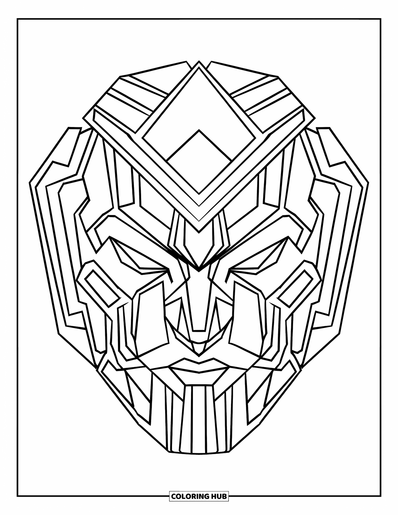 Mask Coloring Page for Kids: A geometric mask featuring intersecting lines and diamond designs