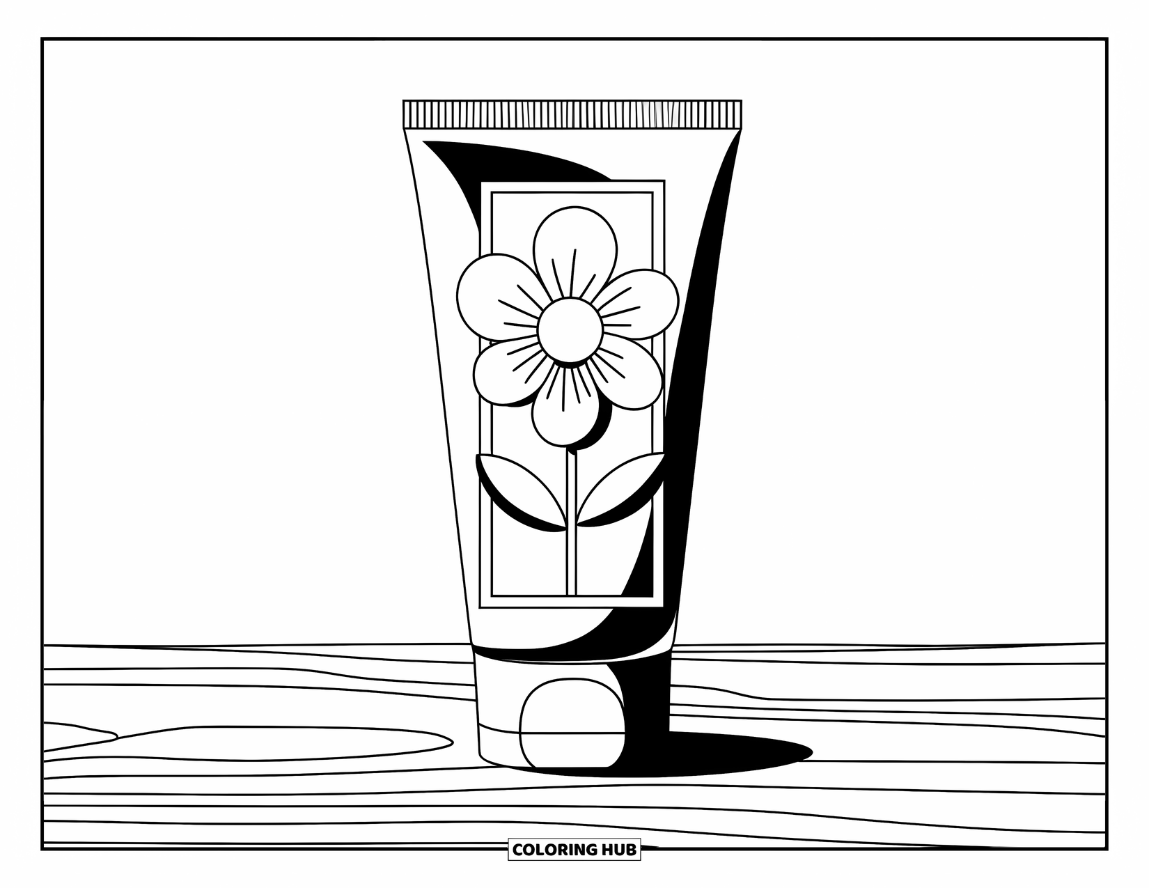 Preppy Skincare Coloring Page for Kids: A clean, bold face wash tube with a floral design