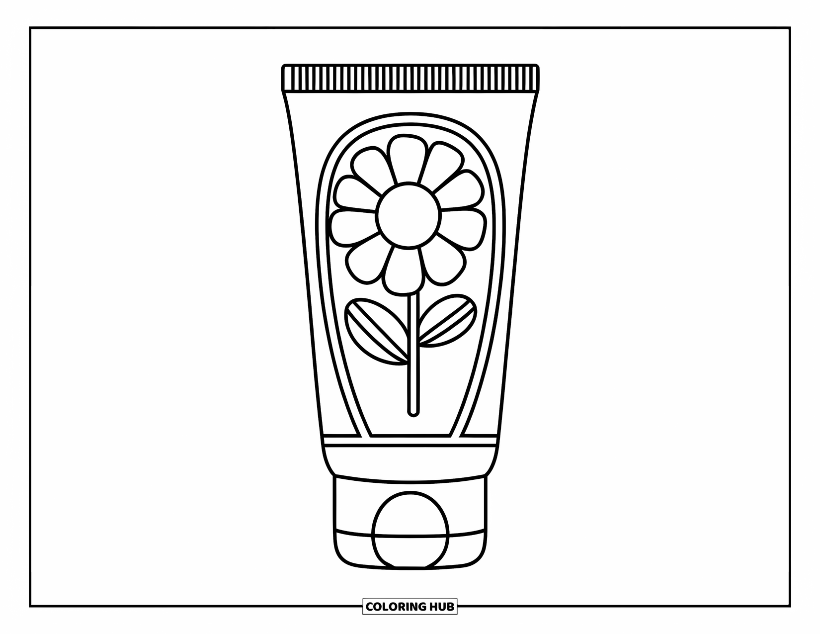Preppy Skincare Coloring Page for Kids: A face wash tube with a flower label ready for a skincare session