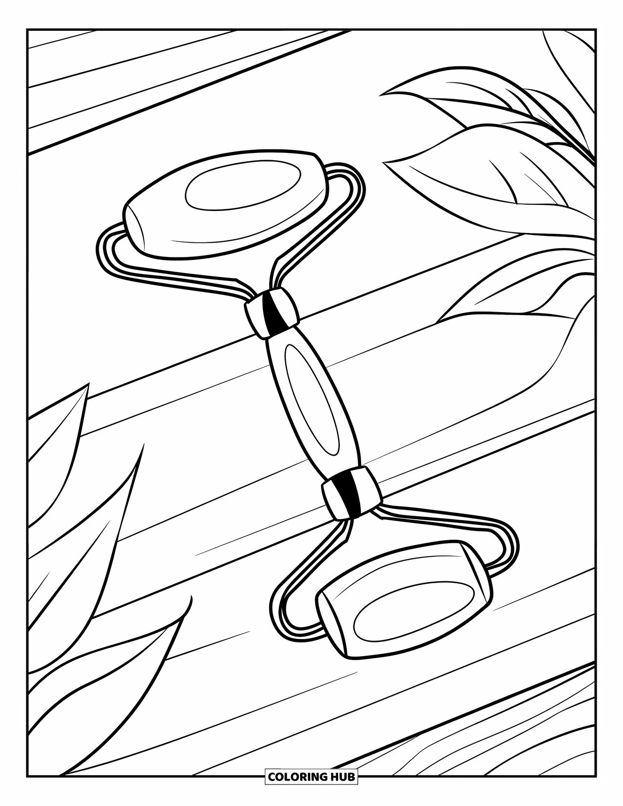 Preppy Skincare Coloring Page for Kids: A jade roller with smooth curves and simple preppy lines