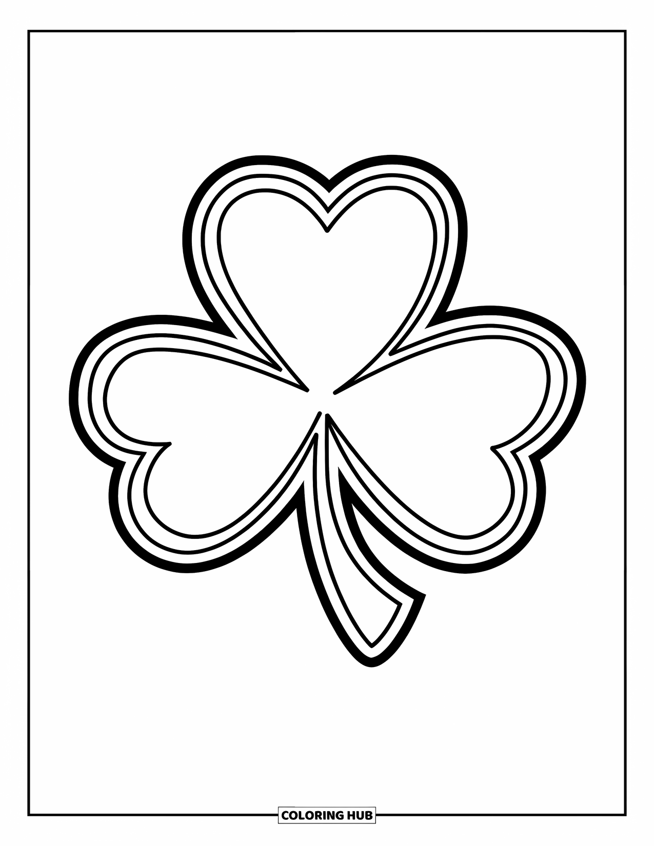 Shamrock Coloring Page for Kids: A big bold shamrock centered simply on the page